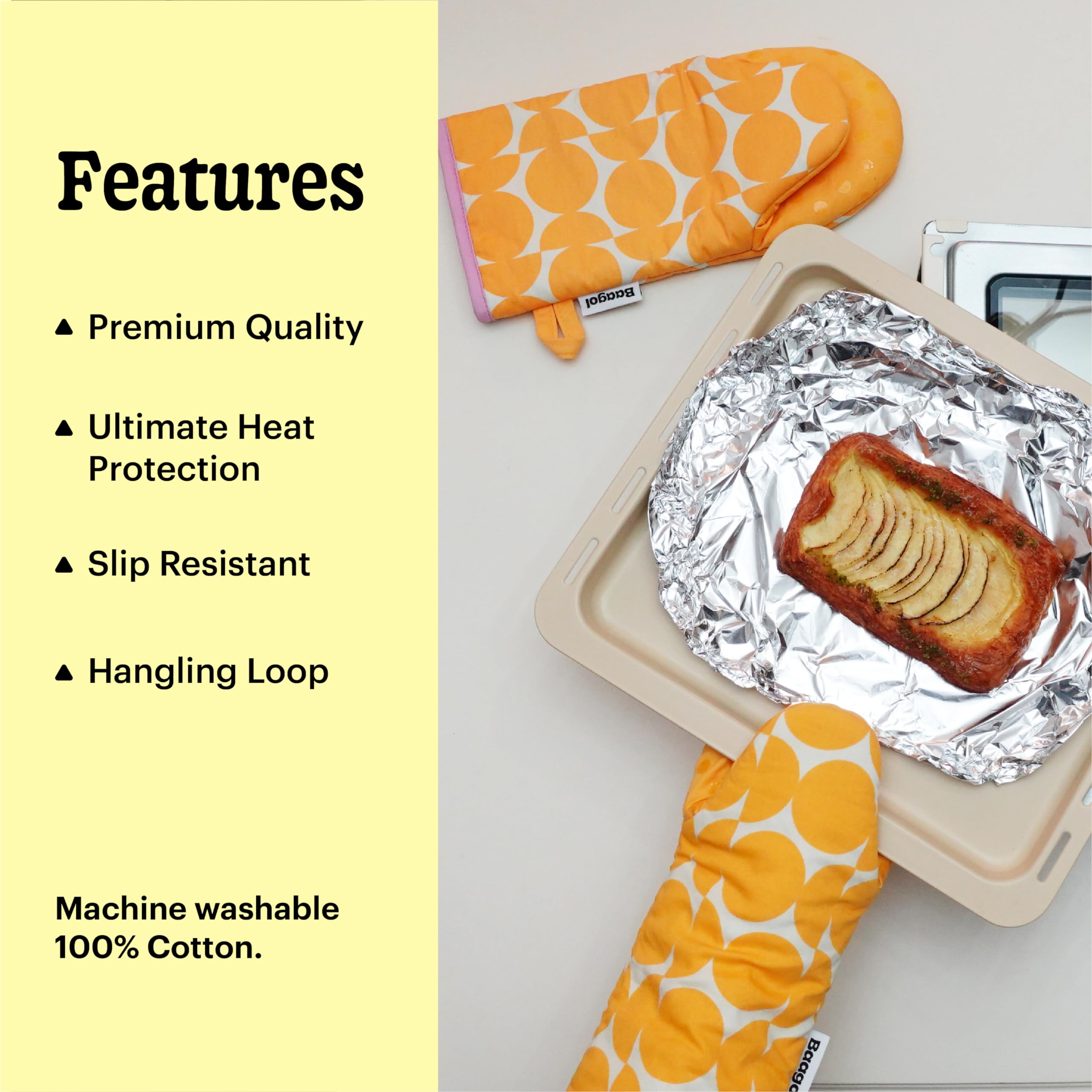 Modern and Cute Cotton Kitchen Mittens with Non-Slip Silicone Grips and Hanging Loops