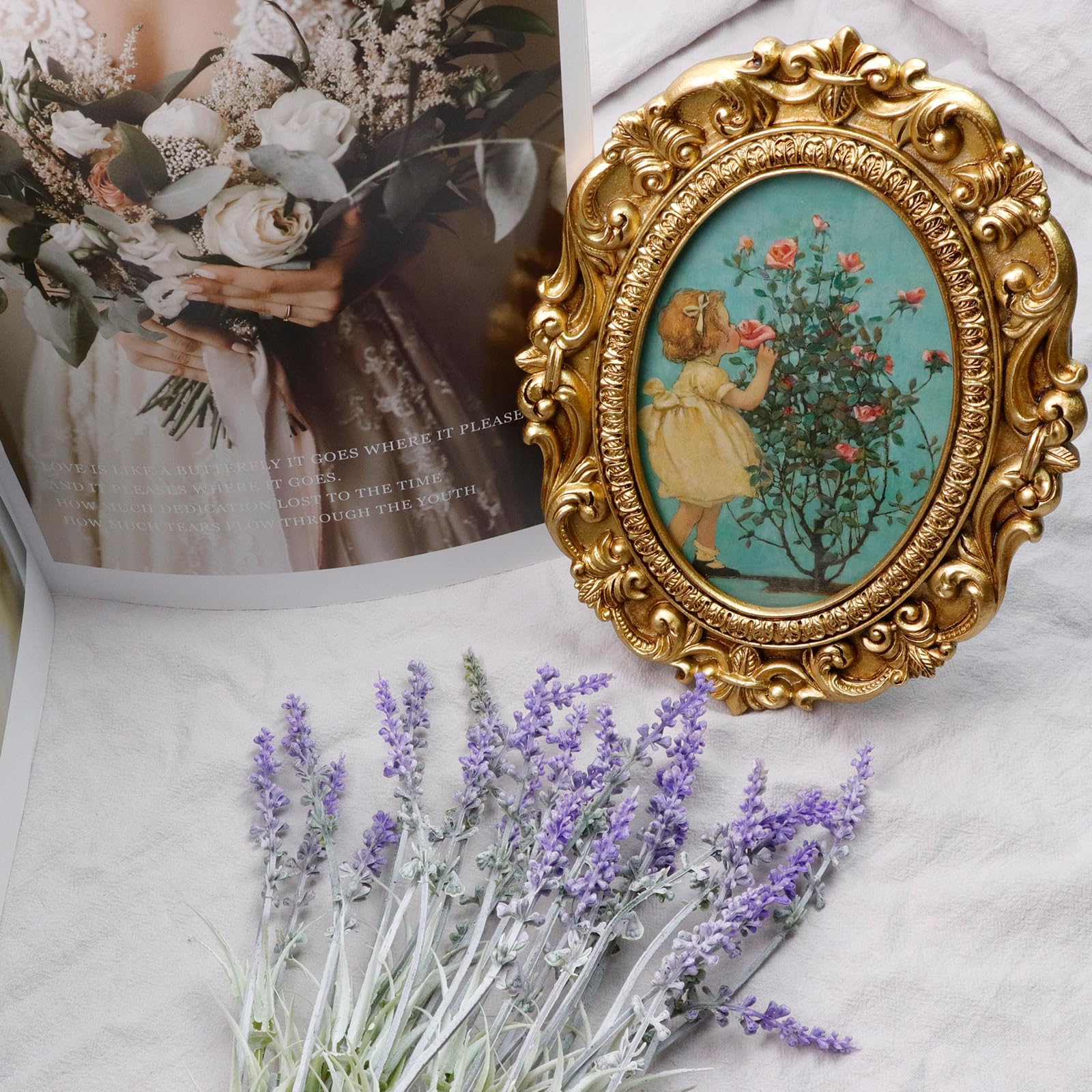 Vintage Picture Frame with Glass Front, Home Decor for Wall Hanging or Tabletop Display