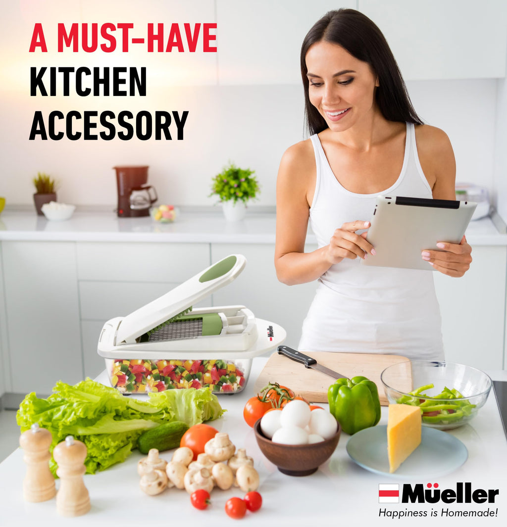 Mueller Pro-Series All-in-One, Mandoline Slicer for Kitchen, Food Chopper, Cucumber Slicer and Spiralizer, Cutter, Dicer, Grater, Kitchen Essentials