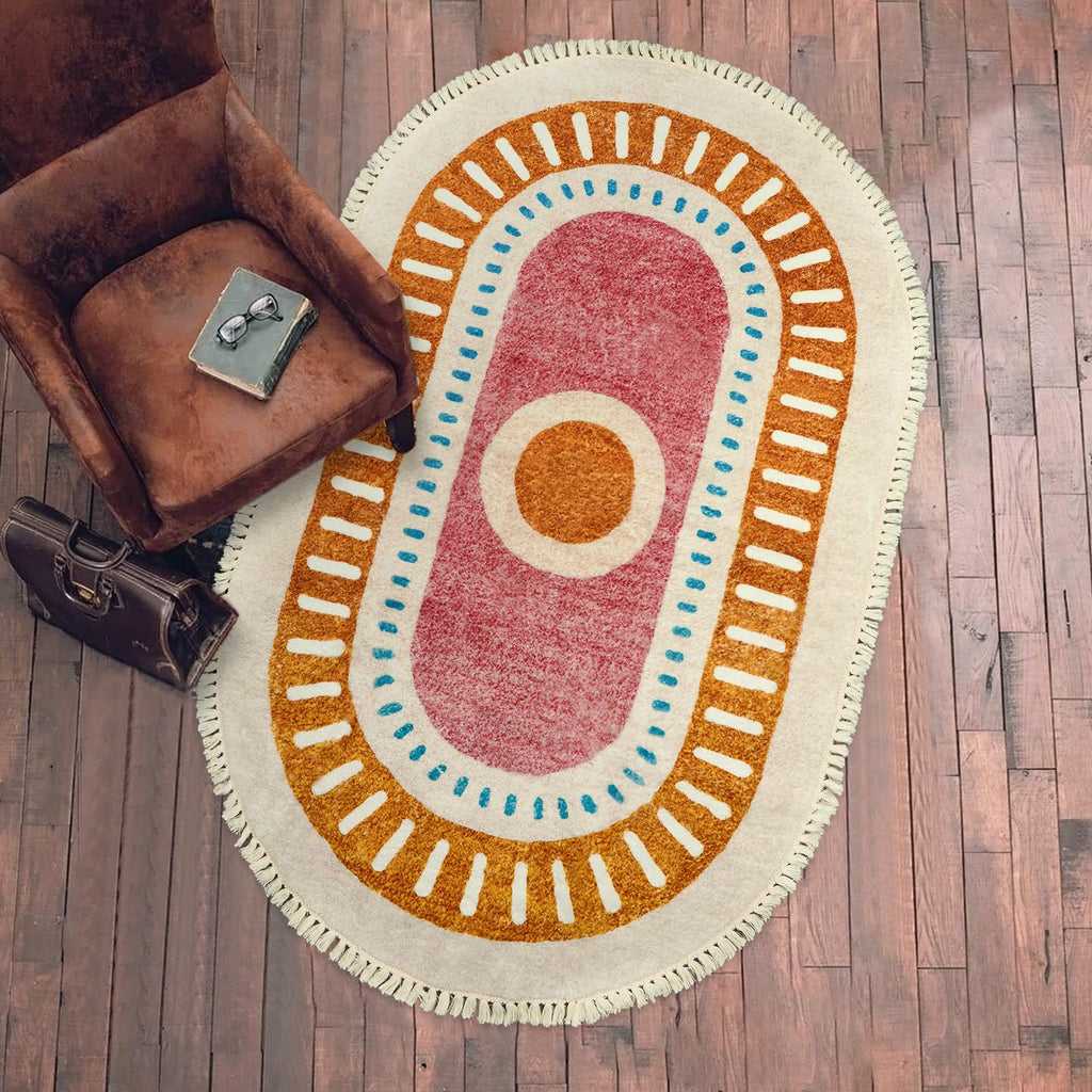 Orange Rainbow Boho Runner Rugs with Fringes, Sun Washable Hallway Runner Rug, Soft Non-Slip Area Rug