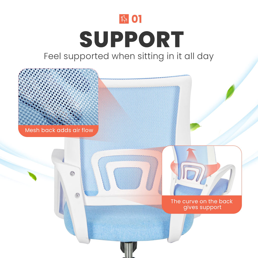 Office Desk Computer Chair Ergonomic Mesh Gaming Mid Back Seat with Comfy Lumbar Support Adjustable Height Swivel