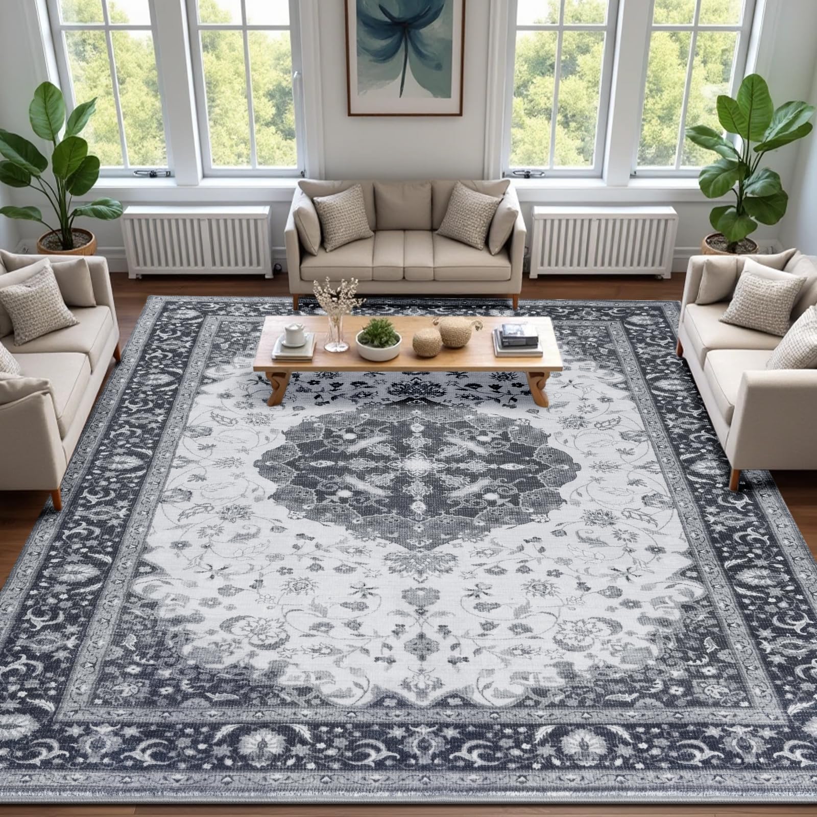 Washable Area Rugs Door Mat Entryway Vintage Floral Non-Slip Low Pile Entrance Thin Rug Carpet for Kitchen Bathroom Living Room Pink