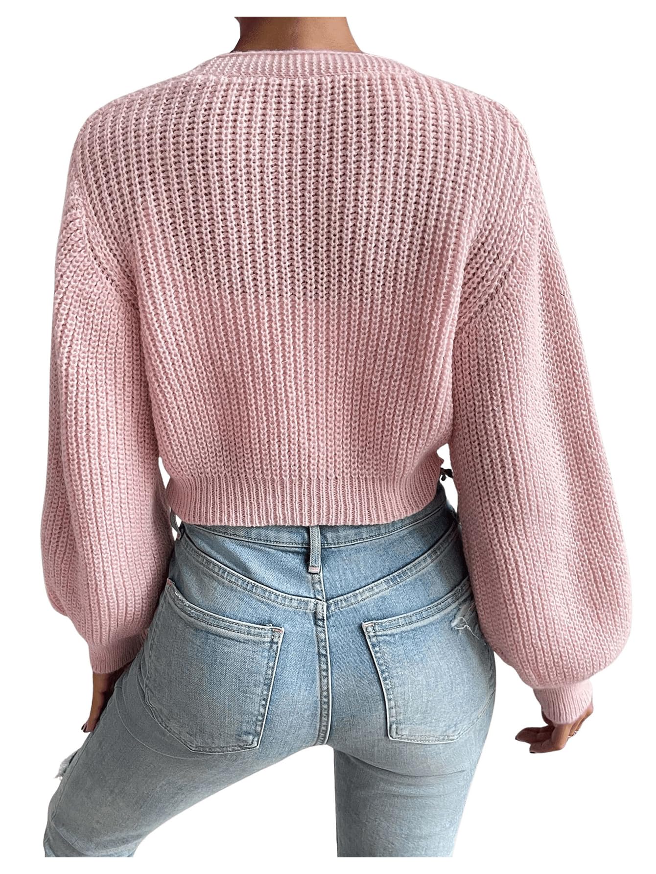 Women's Strawberry Embroidery Crop Cardigan Drop Shoulder Button Up Sweater Tops V Neck Outerwear