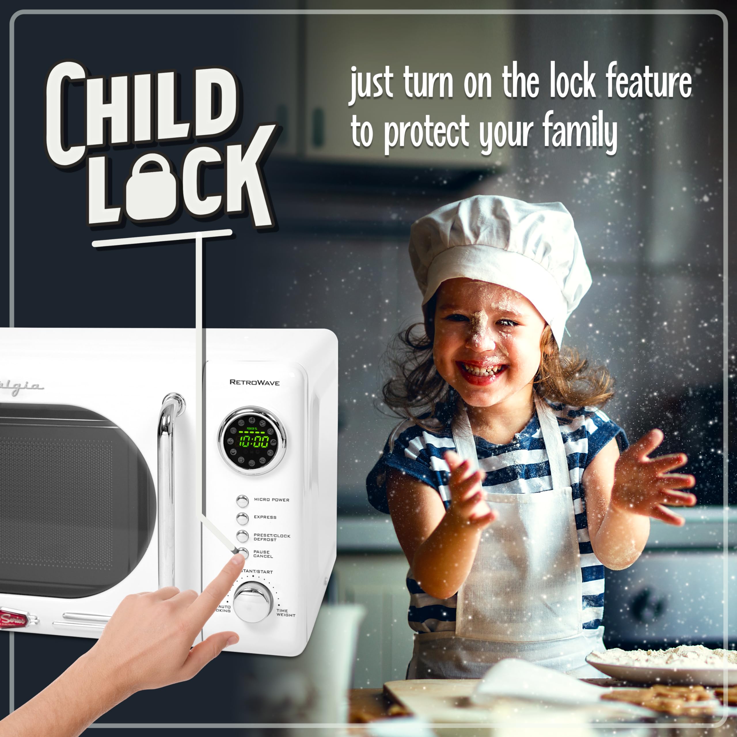 Nostalgia Retro Compact Countertop Microwave Oven 0.7 Cu. Ft. -700-Watts with LED Digital Display-Child Lock-Easy Clean Interior-Pink