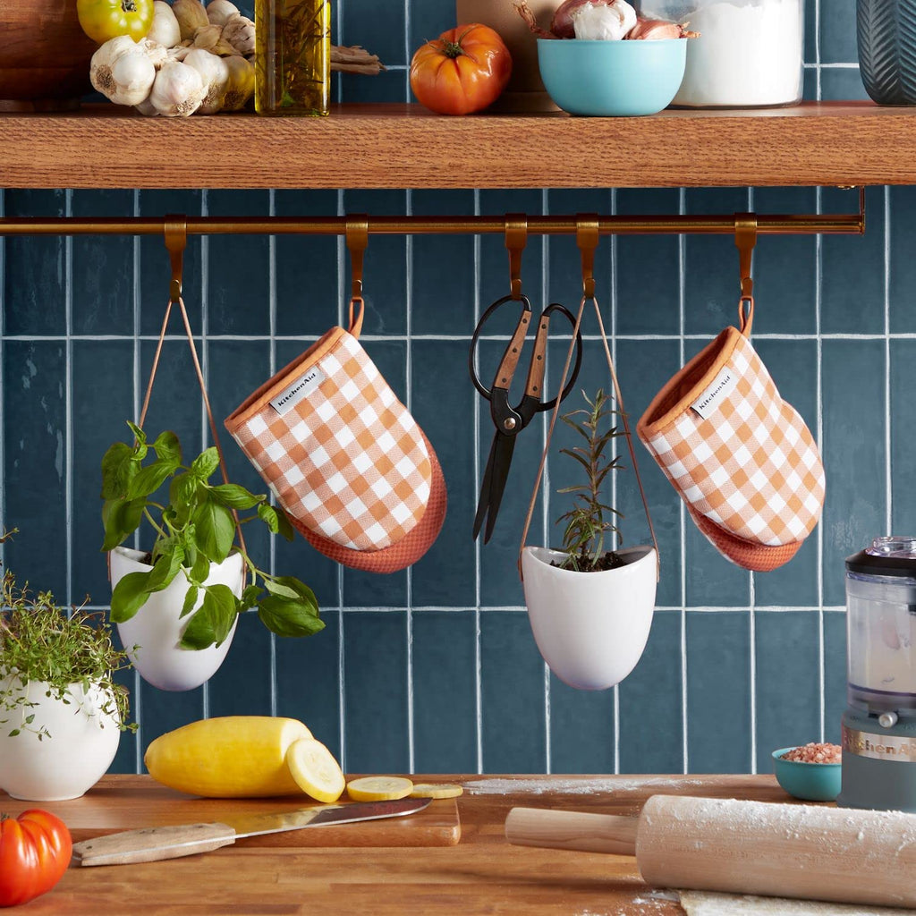 Gingham Mini Oven Mitt 2-Pack Set, Dried Rose, 5.5"x8"