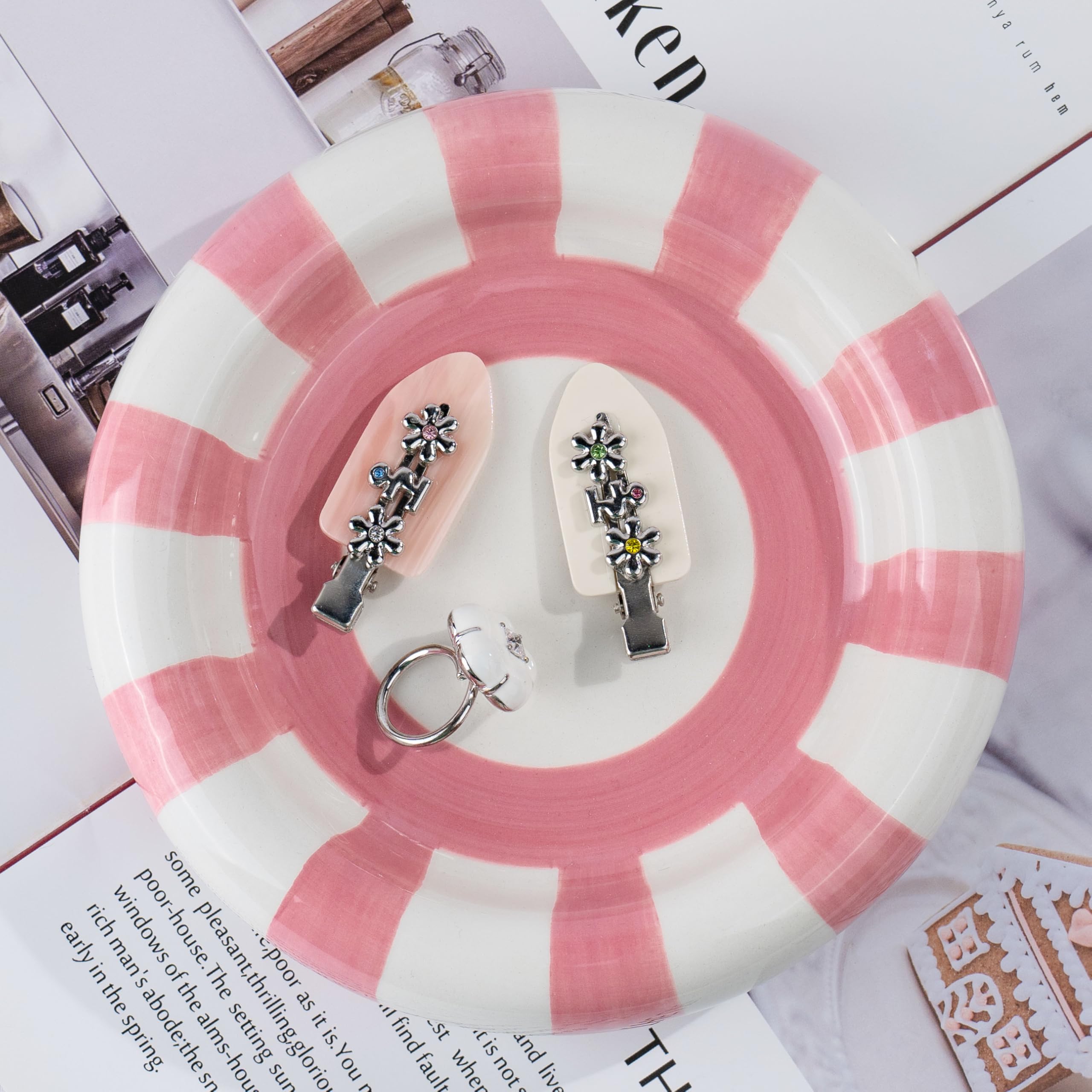 Jewelry Tray Trinket Dish,Cute Round Ceramic Decorative Ring Holder