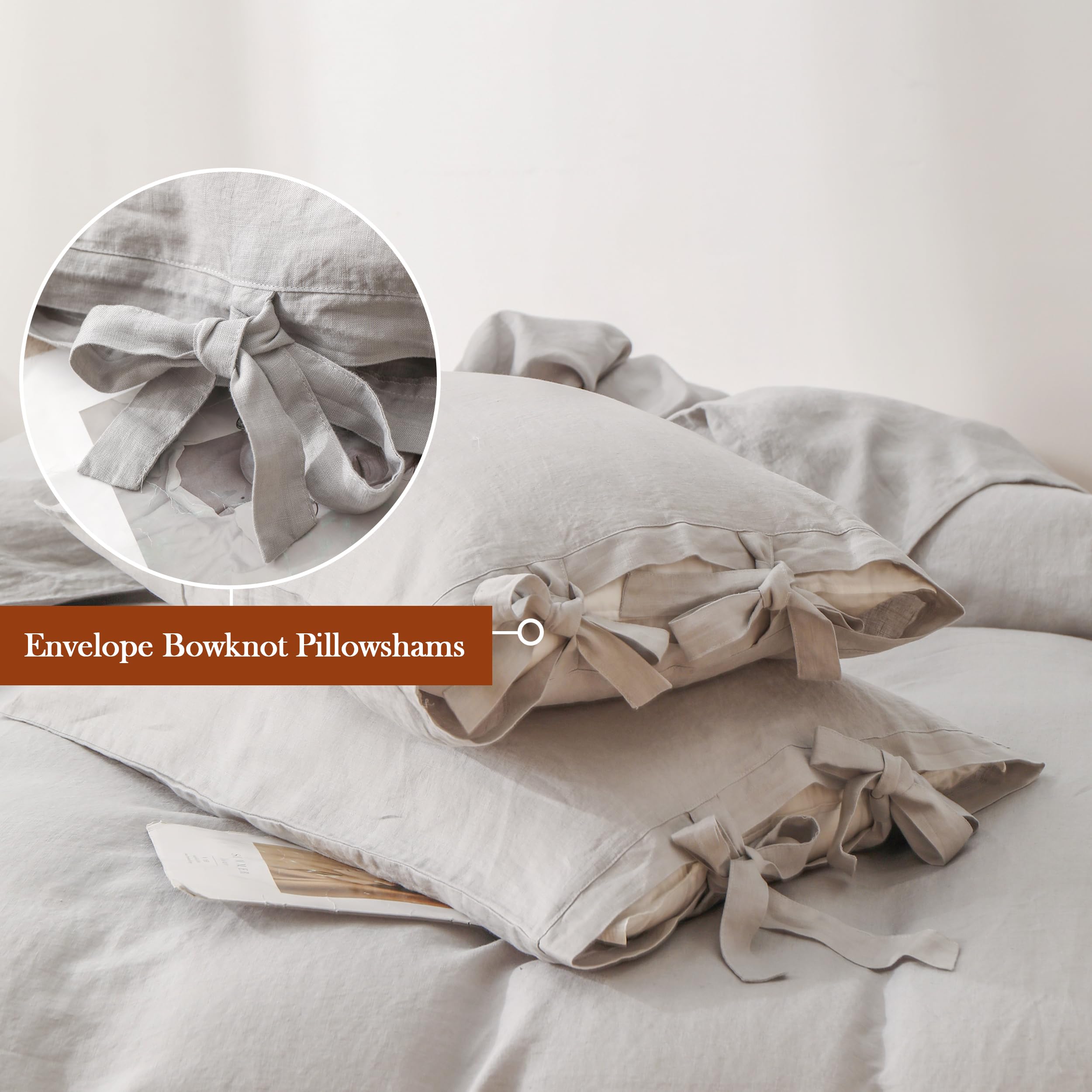 The 100% Linen Duvet Cover Set, 3 Pieces Belgian Flax Breathable Bedding,(1 Comforter Cover+2 Pillowshams) with Tie Closure Style