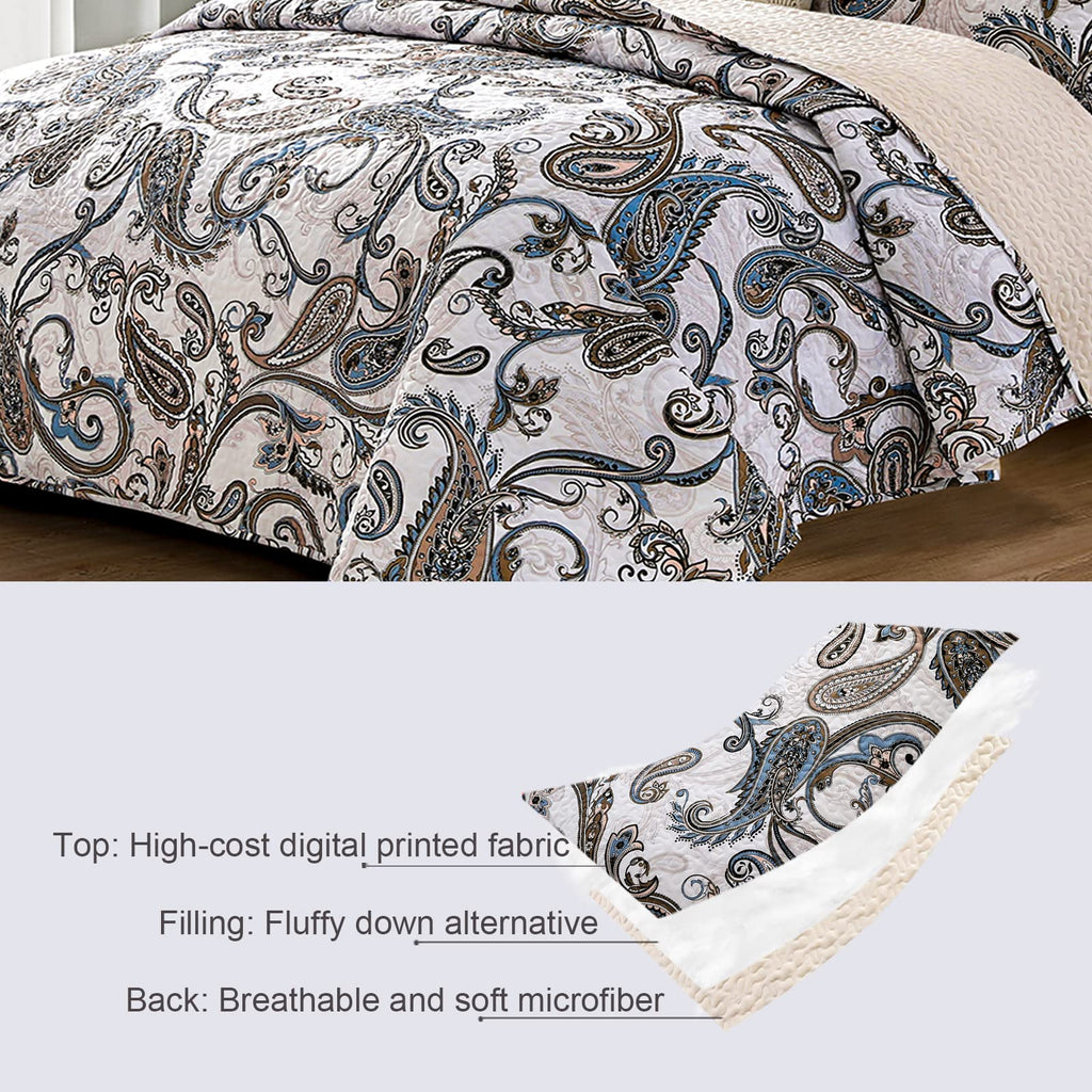 Reversible Patchwork Quilts Full Size, Lightweight Boho Printed Bedspreads Coverlets Quilt Bedding Set with 2 Pillow Shams