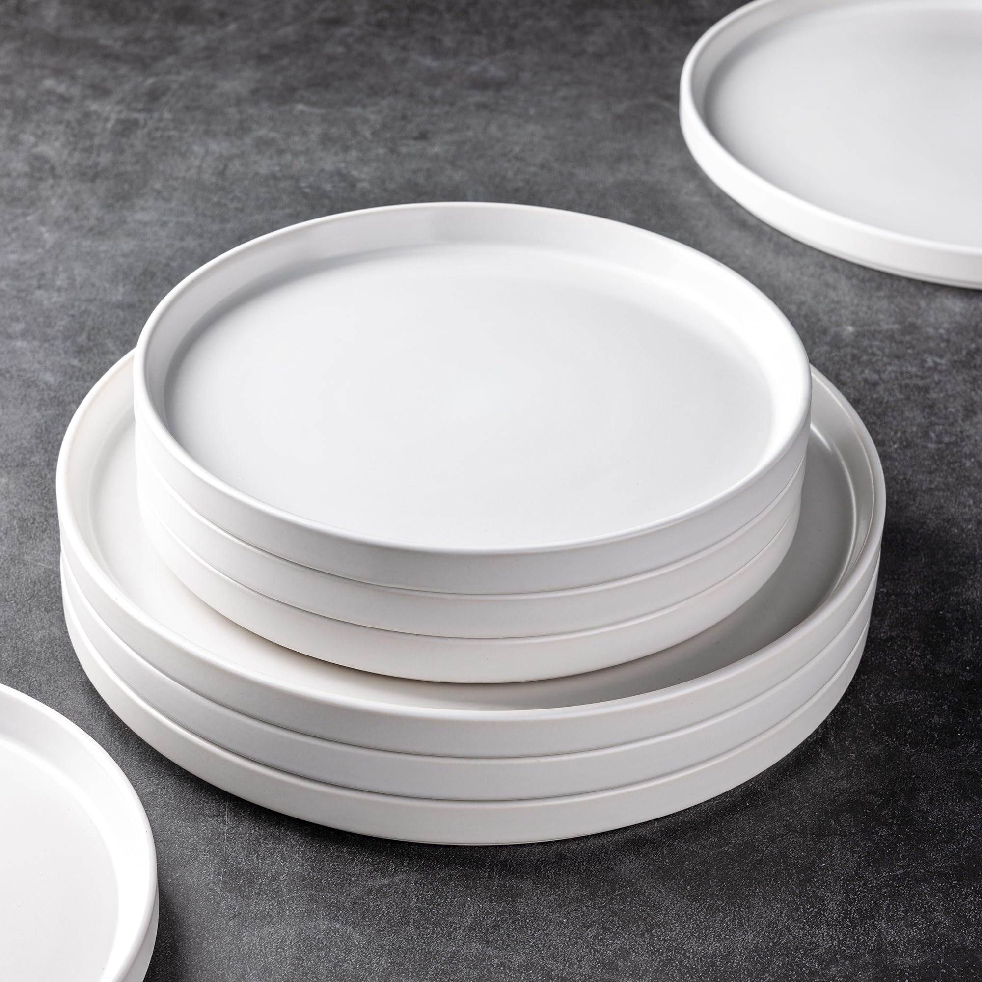Ceramic Dinnerware Sets for 4, Modern Flat Stoneware Plates and Bowls Sets,Chip and Crack Resistant | Dishwasher & Microwave Safe Dishes Set, Scratch Resistant- Service for 4 (12pc)
