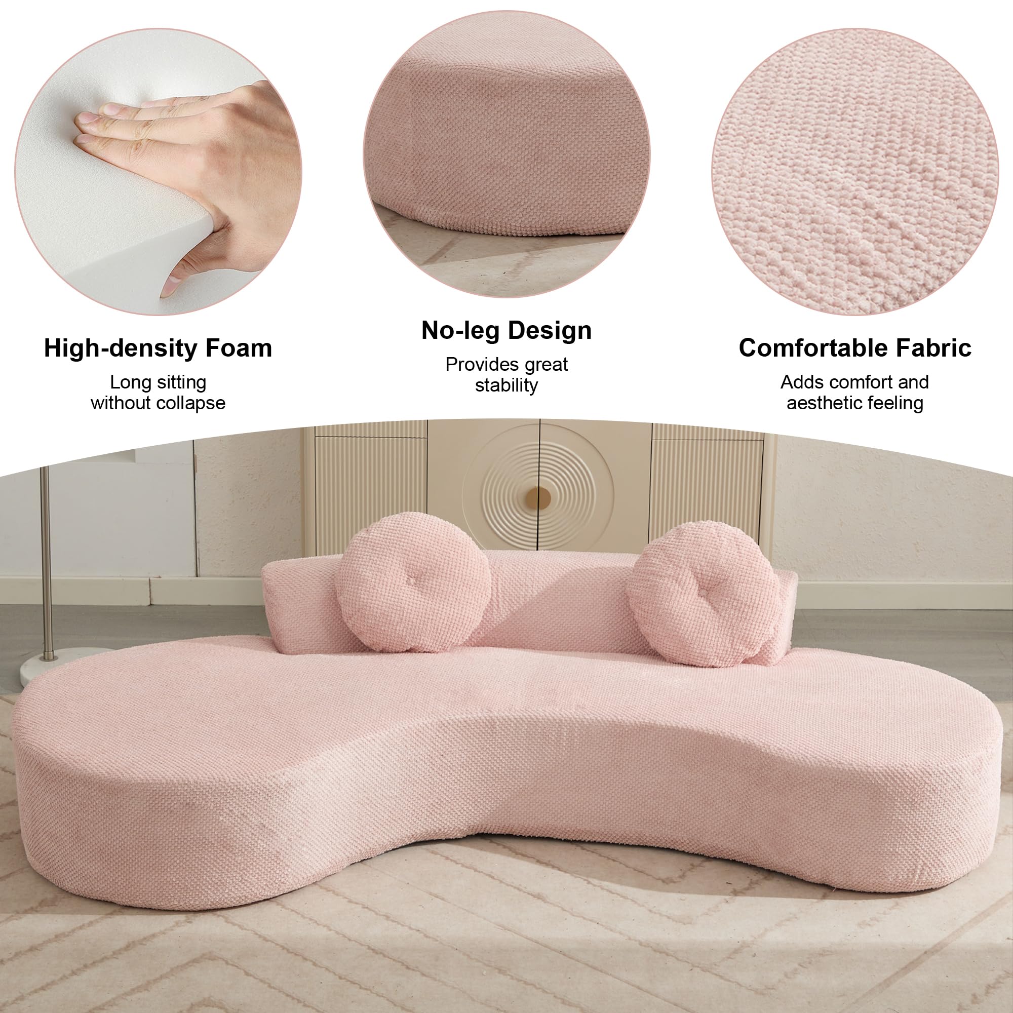 Oversize Sponge Curved Sofa - Modern Minimalist Corduroy Anti-Wrinkle Sofa,Cloud Couch 3-Seater Couch w/2 Pillows 106''