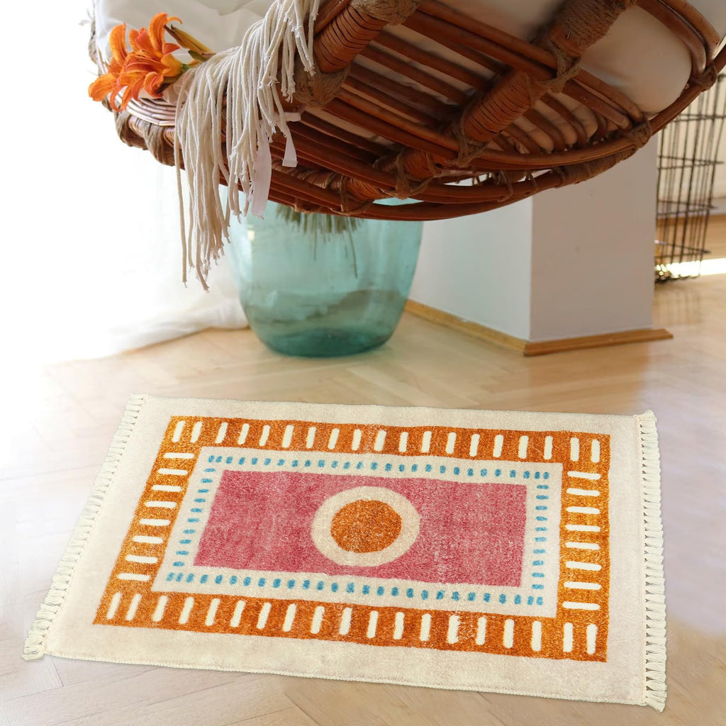 Orange Rainbow Boho Runner Rugs with Fringes, Sun Washable Hallway Runner Rug, Soft Non-Slip Area Rug