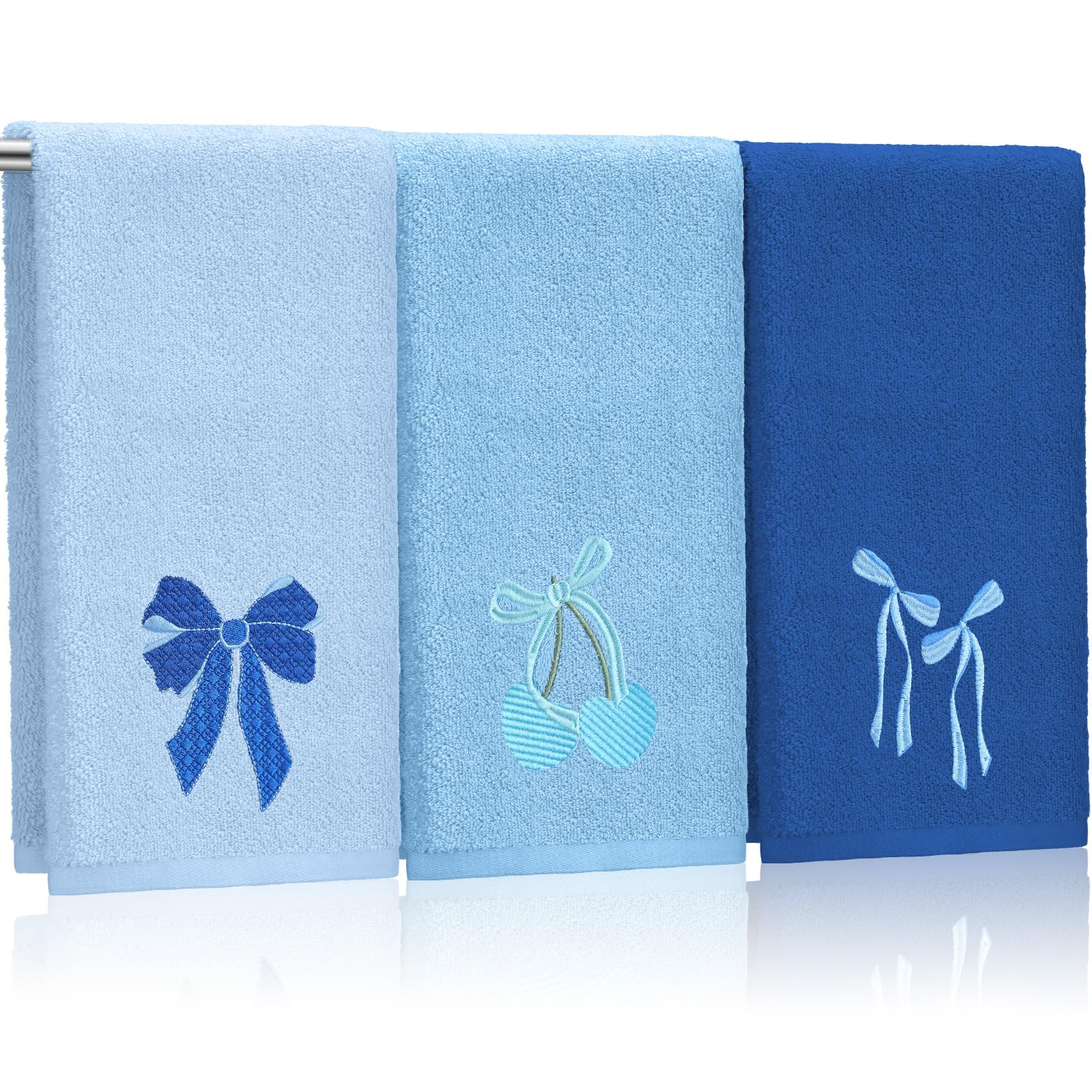 Coquette Bow Embroidered Decorative Towel 100% Cotton Soft Absorbent Kitchen Facecloth Preppy Bathroom Decor 3 Pcs, 13.7 x 29.5''
