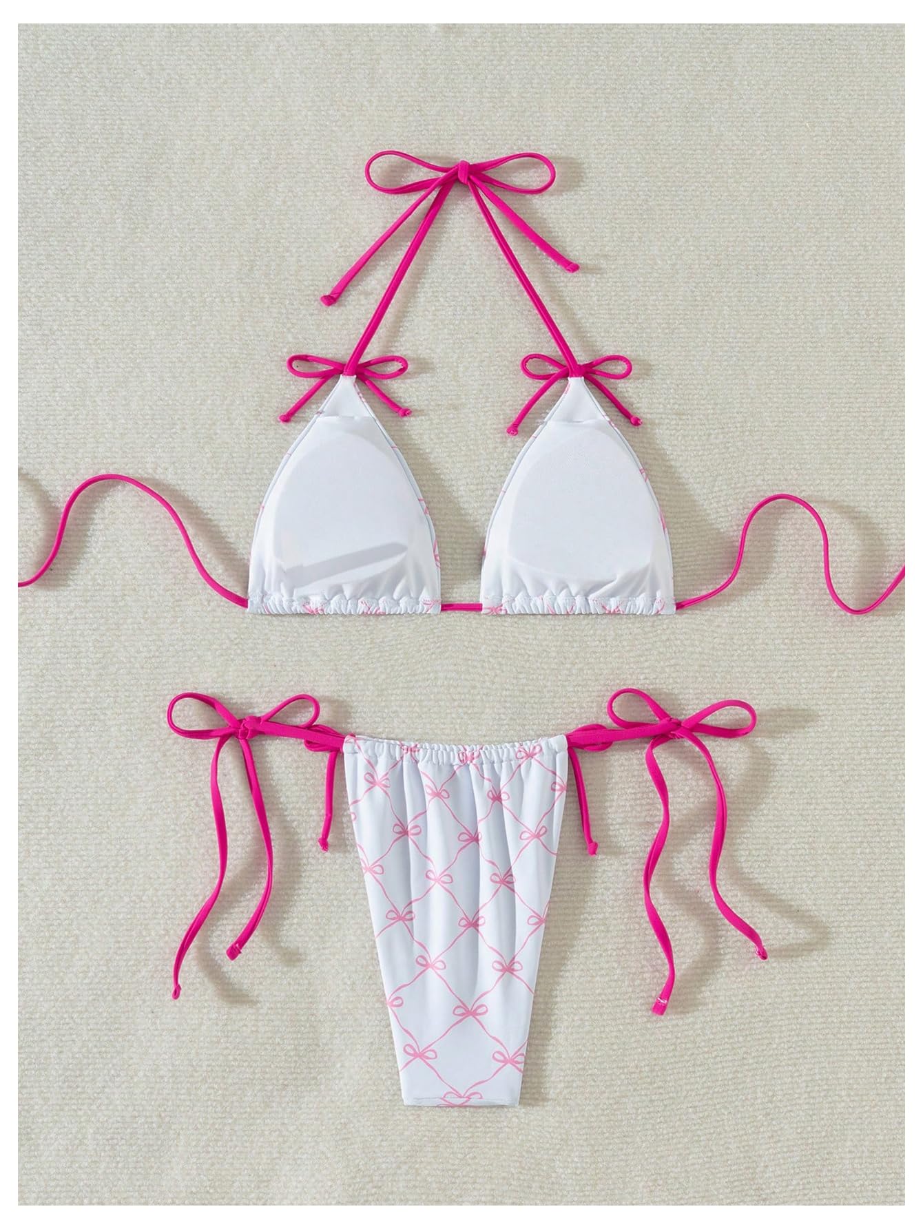 Women's Bow Bikini Set Halter Backless String Thong Swimsuit Bathing Suit