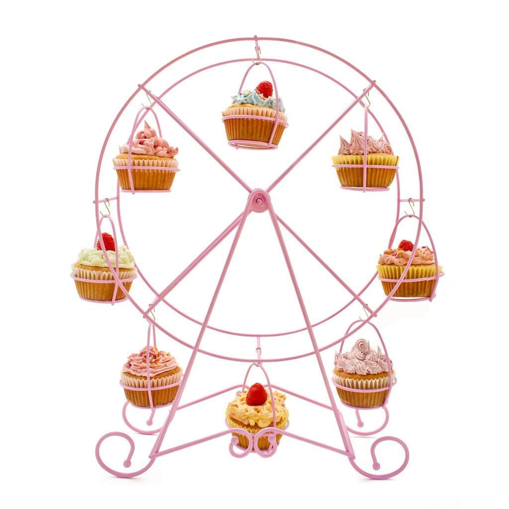Ferris Wheel Cupcake Stand - Decorative Cupcake Holder for Parties - Spinning Display for Serving Pastry, Treats & Desserts - Easy-to-Clean, Fits 8 Medium Cupcakes - 14x4x17