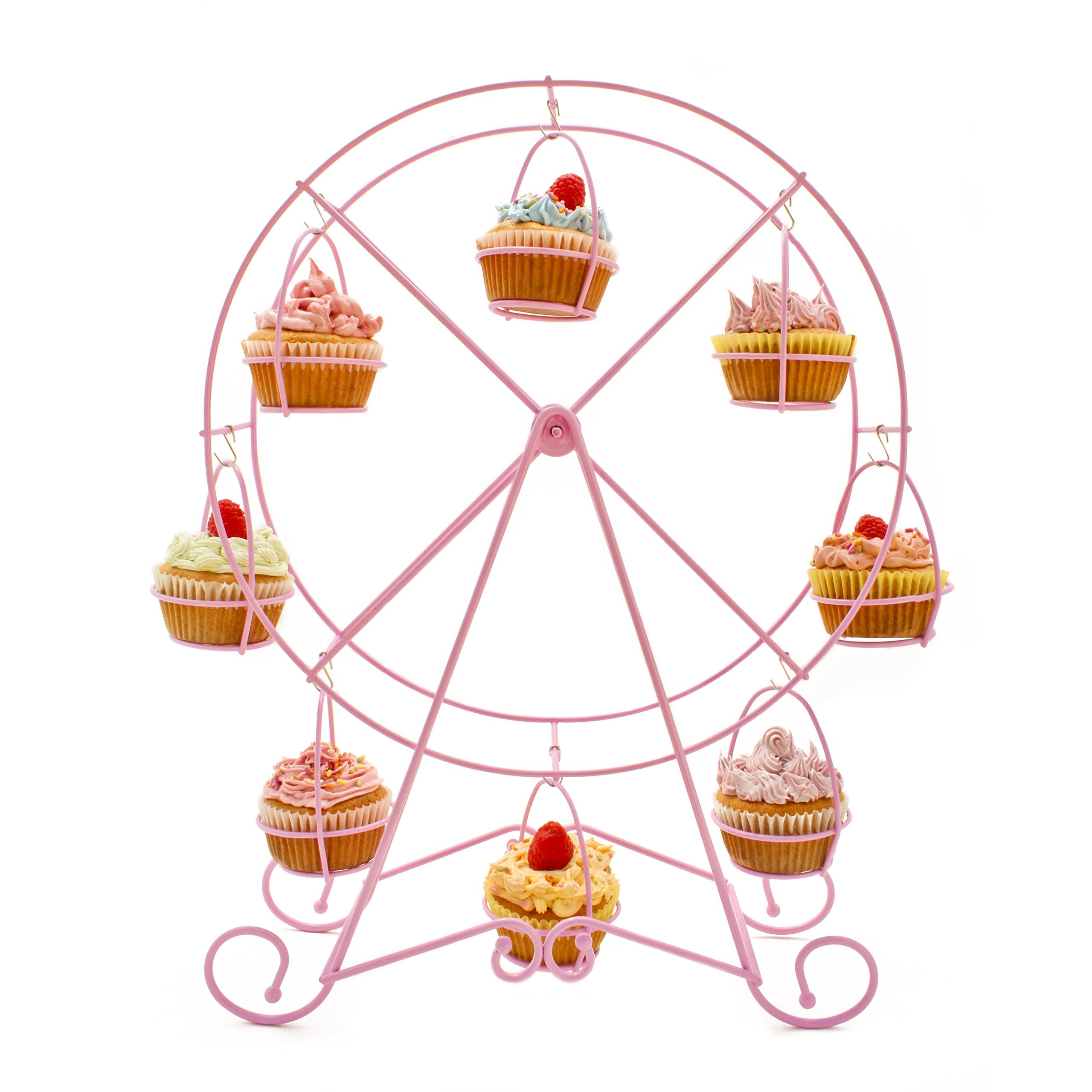Ferris Wheel Cupcake Stand - Decorative Cupcake Holder for Parties - Spinning Display for Serving Pastry, Treats & Desserts - Easy-to-Clean, Fits 8 Medium Cupcakes - 14x4x17