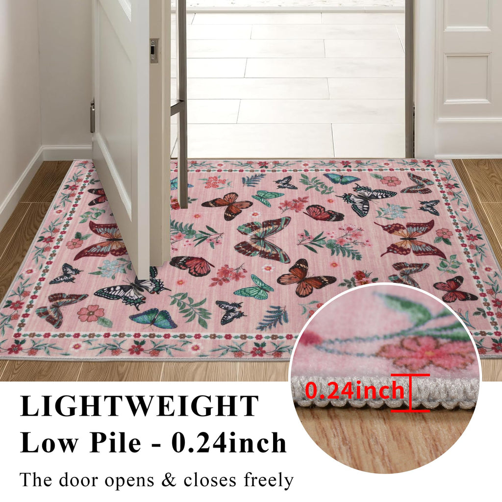 Insect Floral Area Rug, Machine Washable Area Rug Non-Slip Low Pile Large Bedroom Rug Stain Resistant Throw Rug Carpet