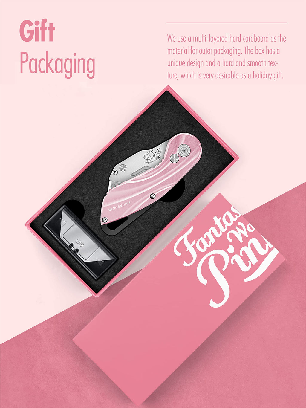 Folding Utility Knife, Cute Metal Box Cutter with Extra 5 Sharp Blades, Quick Blade Change, and Preminium Gift Packaging, for Cardboard Opener, Paper Cutter