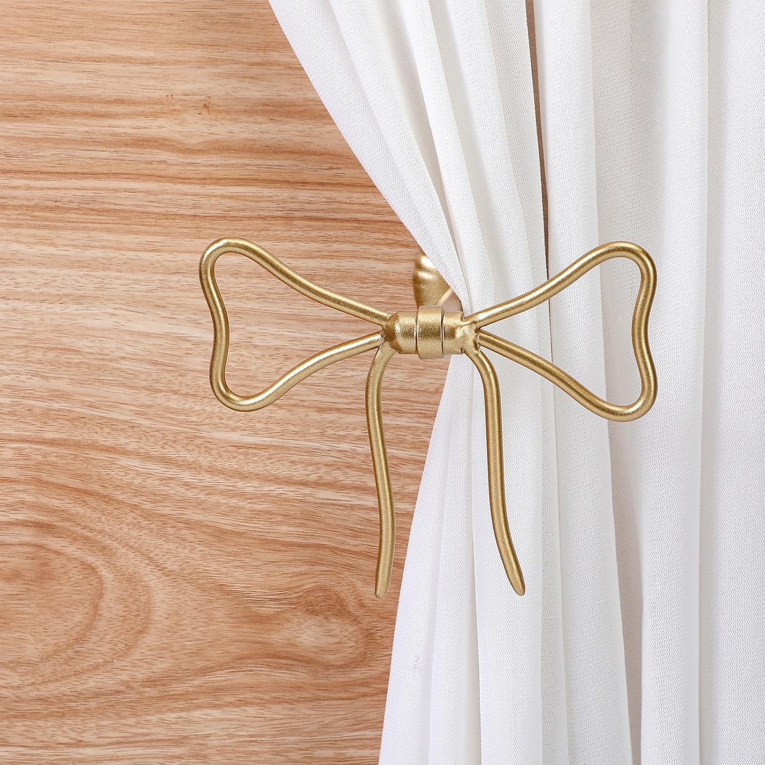 Curtain 2 Pcs Bow Holdbacks Gold Metal Curtain Tiebacks Wall Mounted Bow Wall Hooks Pull Back Hooks Decoration