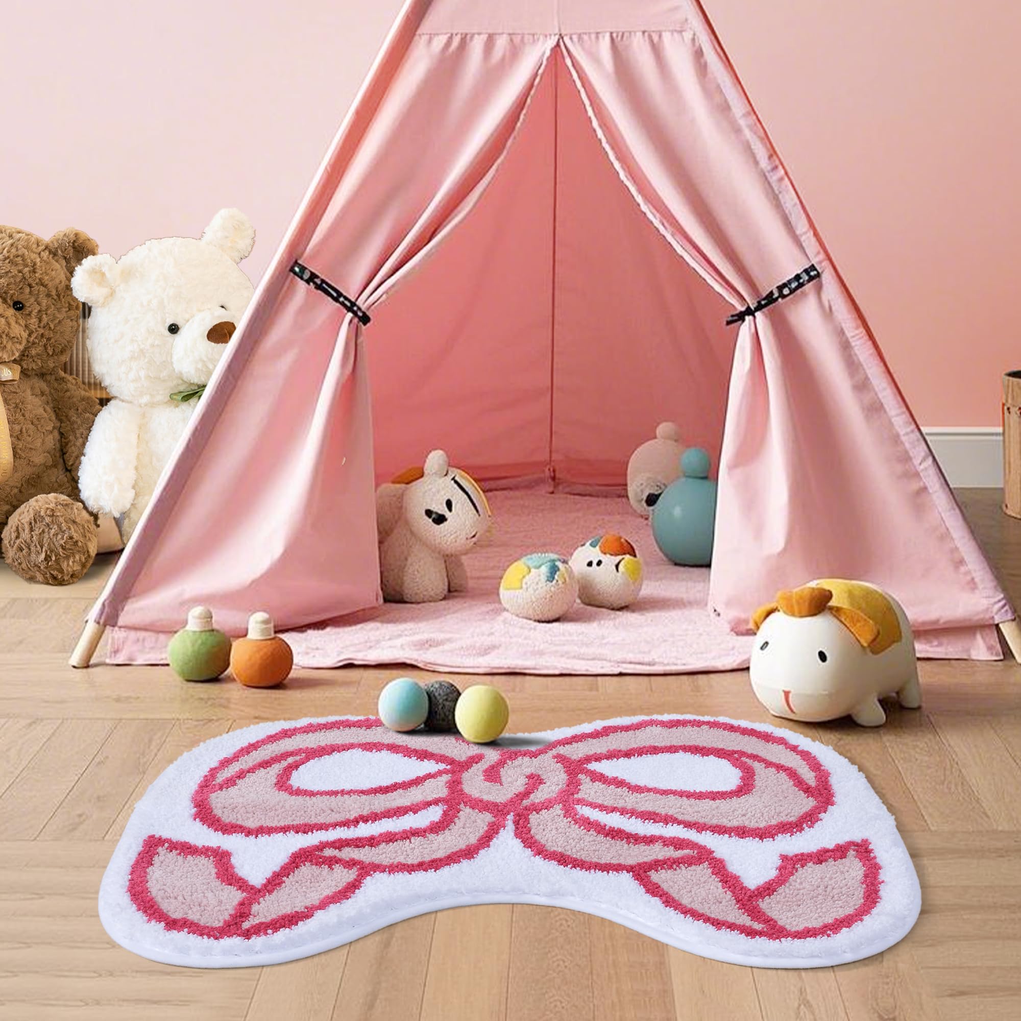 Coquette Bow Bath Mat Cute Bathroom Rugs Non Slip Absorbent Bath Rugs Bathroom Decor Machine Washable Floor Mats for Bathroom Tub Shower