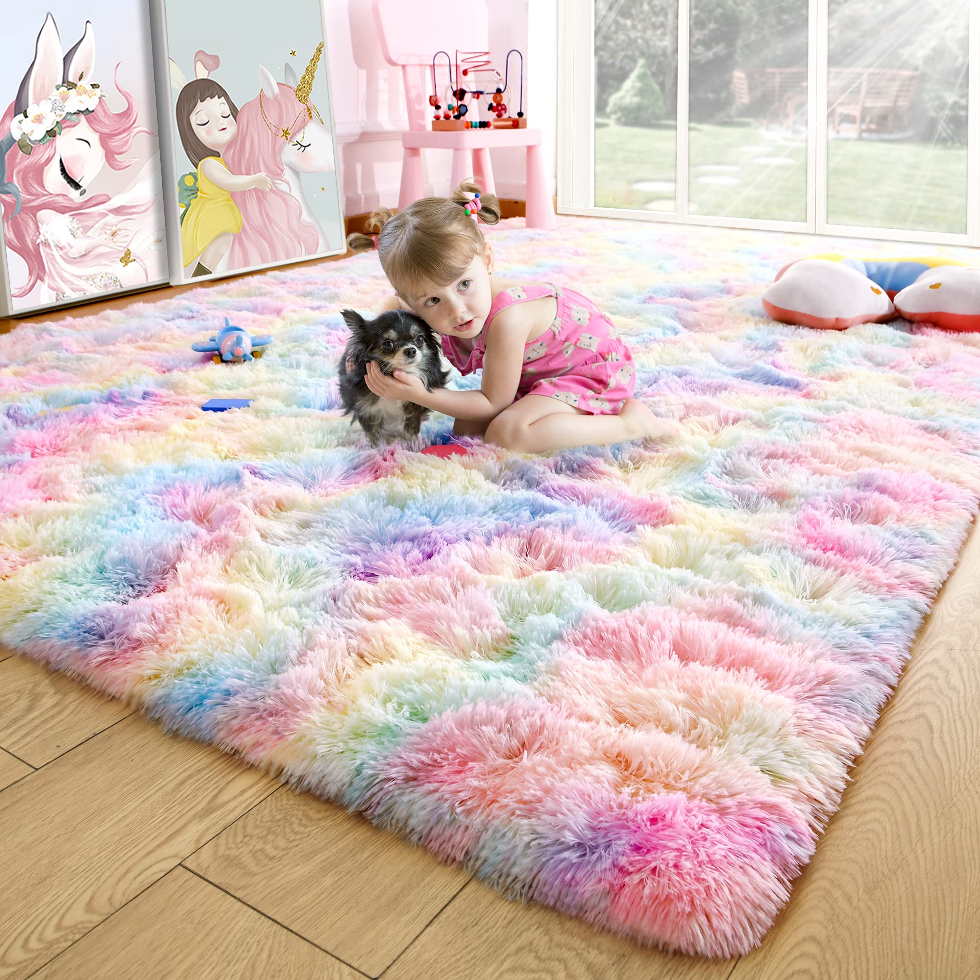 Fluffy Area Rugs Shag Throw Floor Carpet, Soft Shaggy Bedside Non-Slip Plush Rug Home Decor Aesthetic