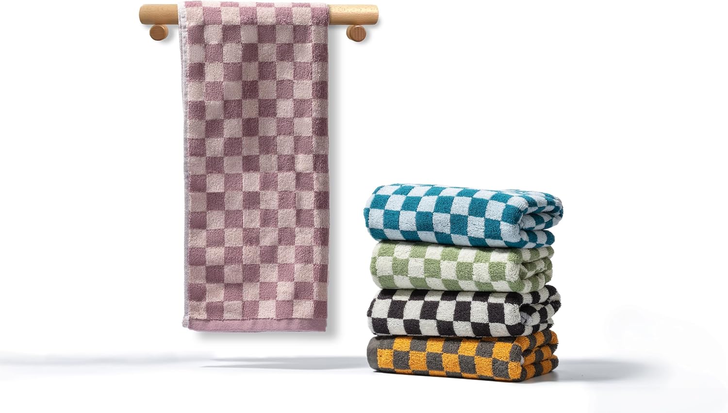 Cotton Face Towels Soft Hand Towels 5 Pack - Absorbent, and Decorative Checkered Design 13 x 29 Inches
