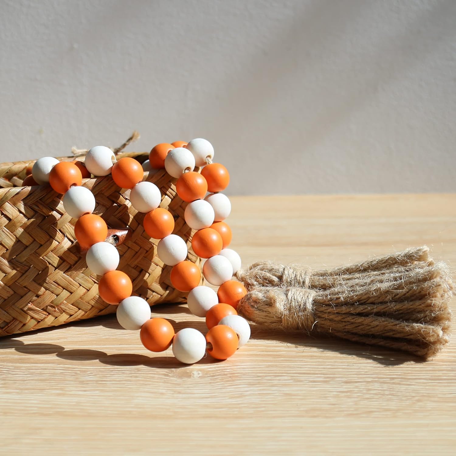 Wood Bead Garland,39in Farmhouse Beads with Tassels Boho Beads for Tiered Tray Decorative Beads Home Decor