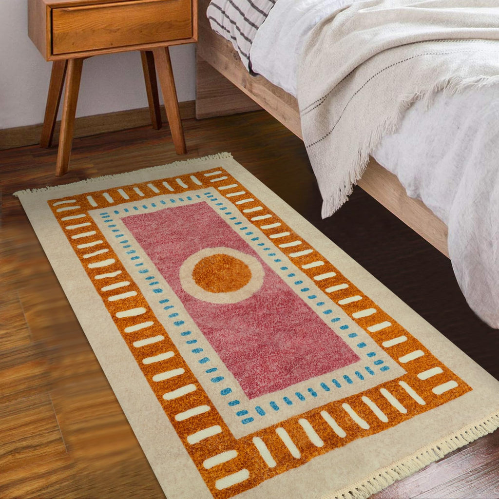 Orange Rainbow Boho Runner Rugs with Fringes, Sun Washable Hallway Runner Rug, Soft Non-Slip Area Rug