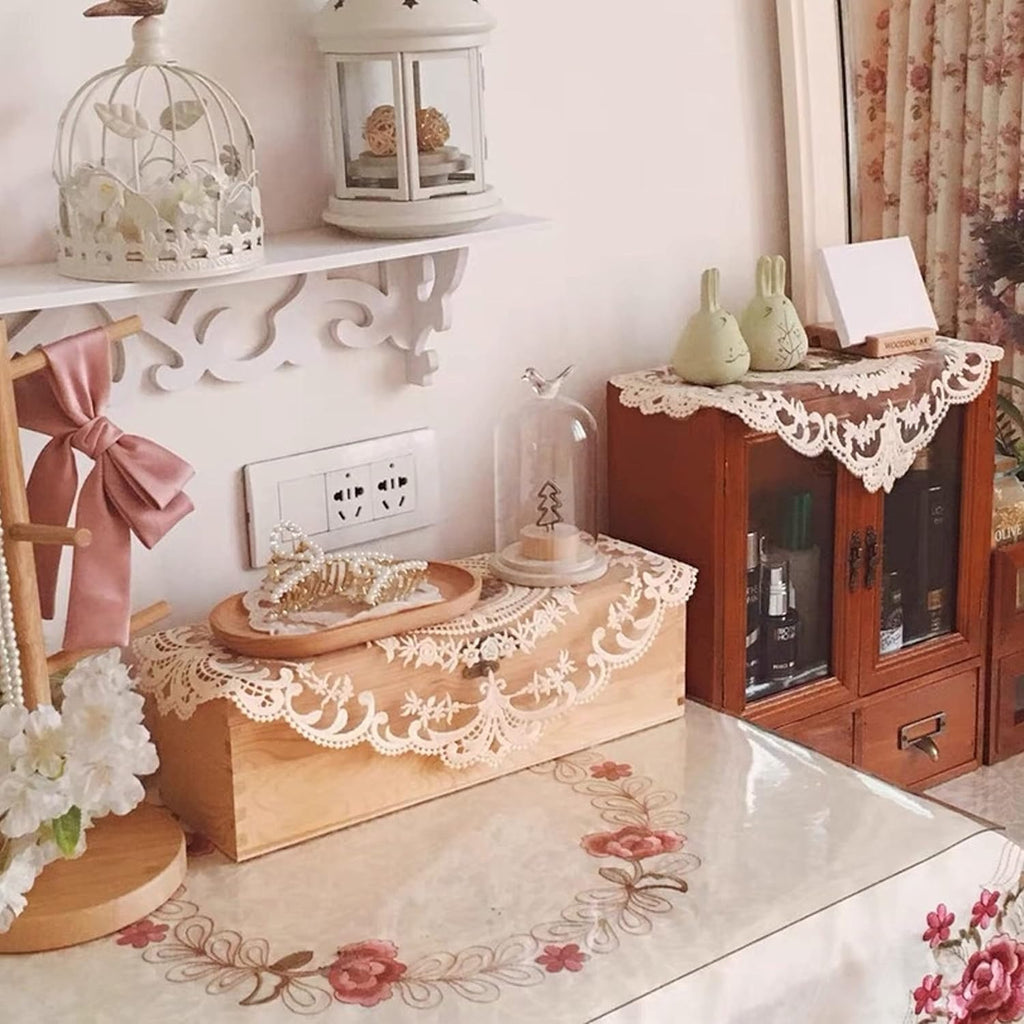 Vintage Beige Oval Lace Table Placemats, Exquisite Flower Embroidered Doilies Vase Mat, 12 X 18 Inch