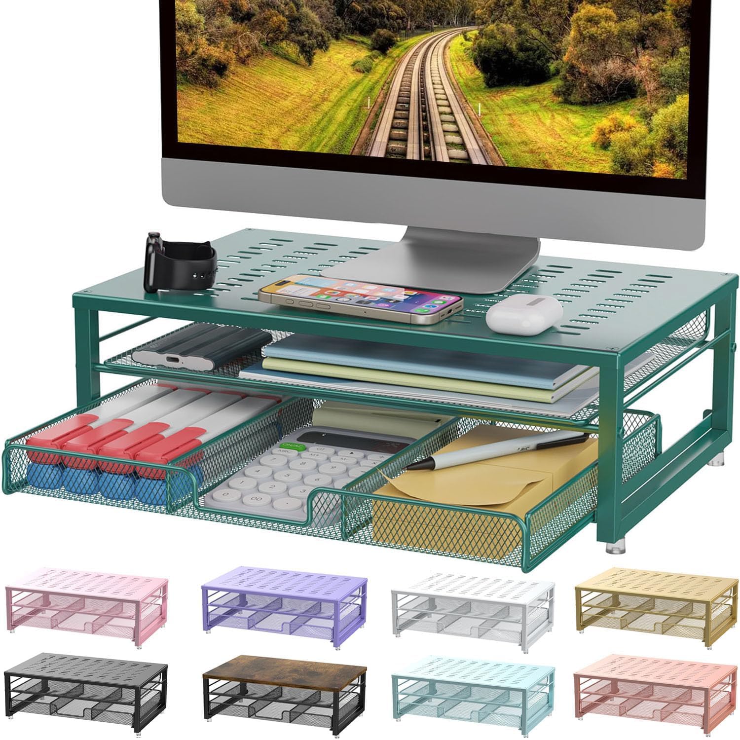 Computer Monitor Stand Riser, Desk Organizers and Accessories with Drawer