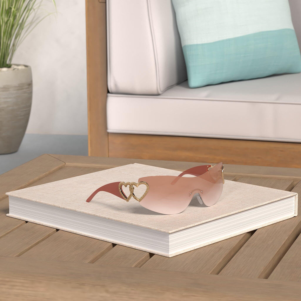 Wrap Around Heart Rhinestones Rimless Sunglasses Women Men, Oversized Fashion Futuristic Sun Glasses Cool Shade 2000S Trendy