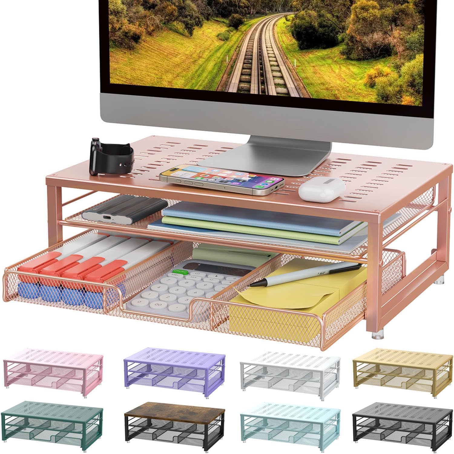 Computer Monitor Stand Riser, Desk Organizers and Accessories with Drawer