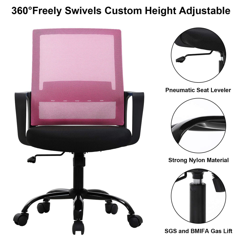 Mid Back Chair with Armrest and Back Support, Modern Executive Adjustable Rolling Swivel Task Chair Comfortable Mesh Chair