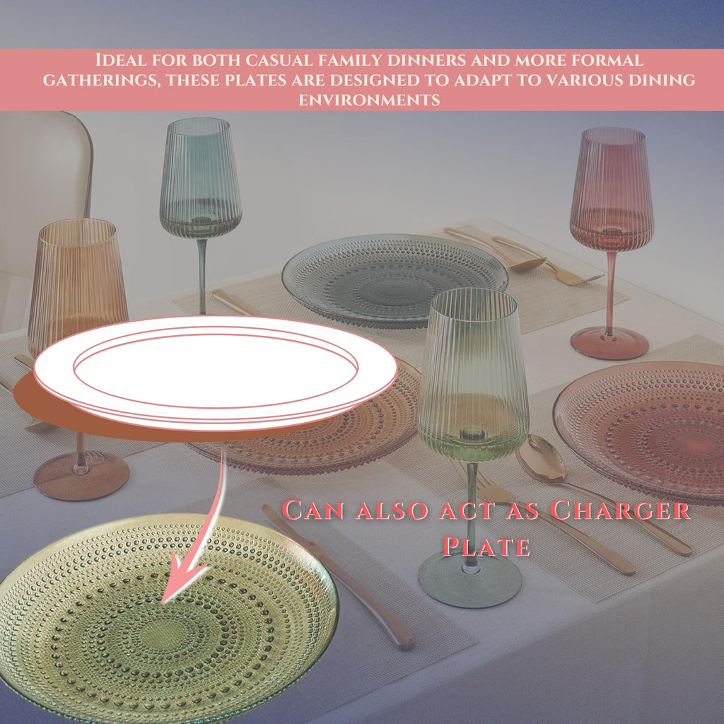 Glass Colored Plates | Set of 6 Plate | Natural Colors 10.6" Dinner & Charger Plate - Server, Charger, Dinner Server, Appetizer, Snack, Fruit, Side Serveware