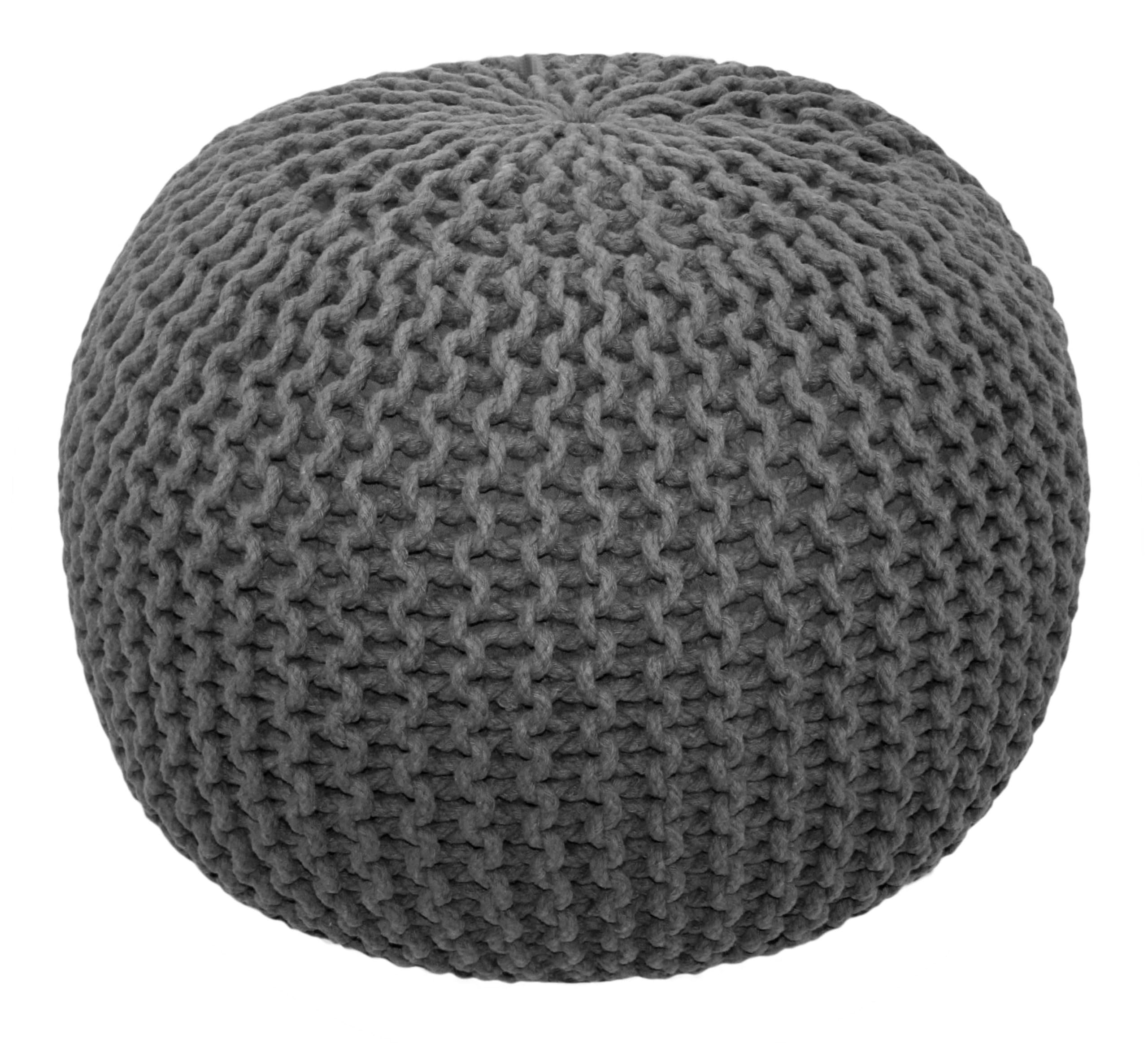 Hand-Knitted Cotton Round Pouf â€?Braid Cord Ottoman, Footrest, and Accent Seat for Living Room, Nursery, Kids Room, or Dorm Décor â€?20x14