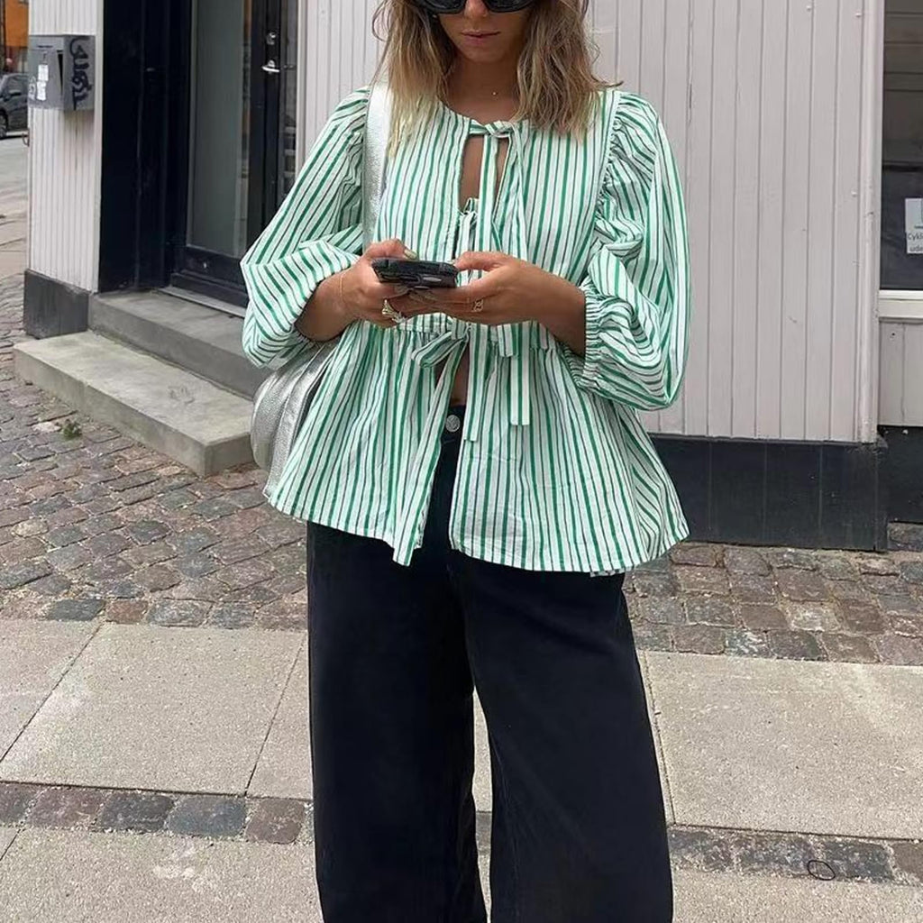 Tie Front Tops Womens Y2k Print Peplum Babydoll Top 3/4 Length Puff Sleeve Coquette Cute Going Out Tops