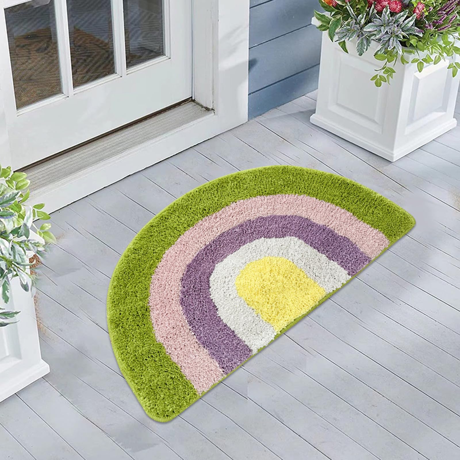 Rainbow Bathroom Rug Half Circle Bath Area Rug Doormat Rainbow Bath Mat Small Kids Room Throw Rug Water Absorbent Quick Dry 17.7"x27.6"