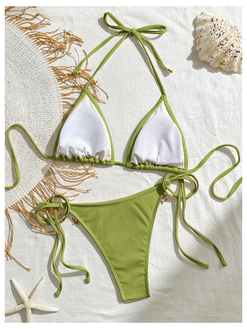 Women's 2 Piece Halter Triangle Bathing Suit Ribbed Bikini Swimsuits