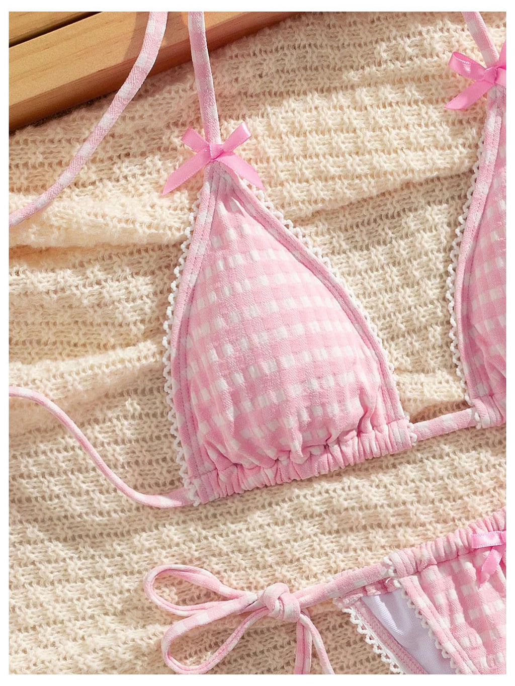 Women's Plaid Bow Bikini SetHalter String Triangle Thong 2 Piece Swimsuits
