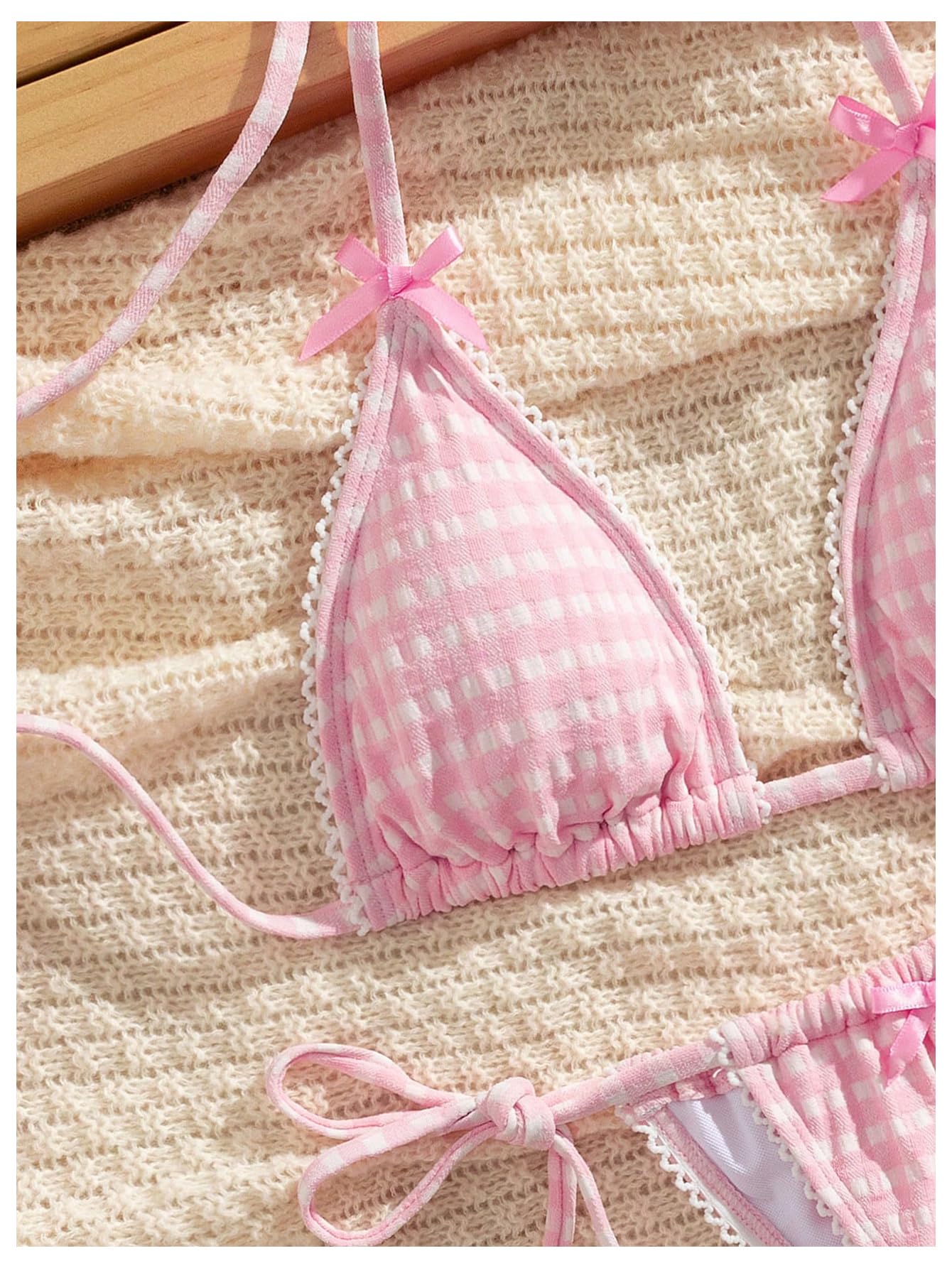 Women's Plaid Bow Bikini SetHalter String Triangle Thong 2 Piece Swimsuits