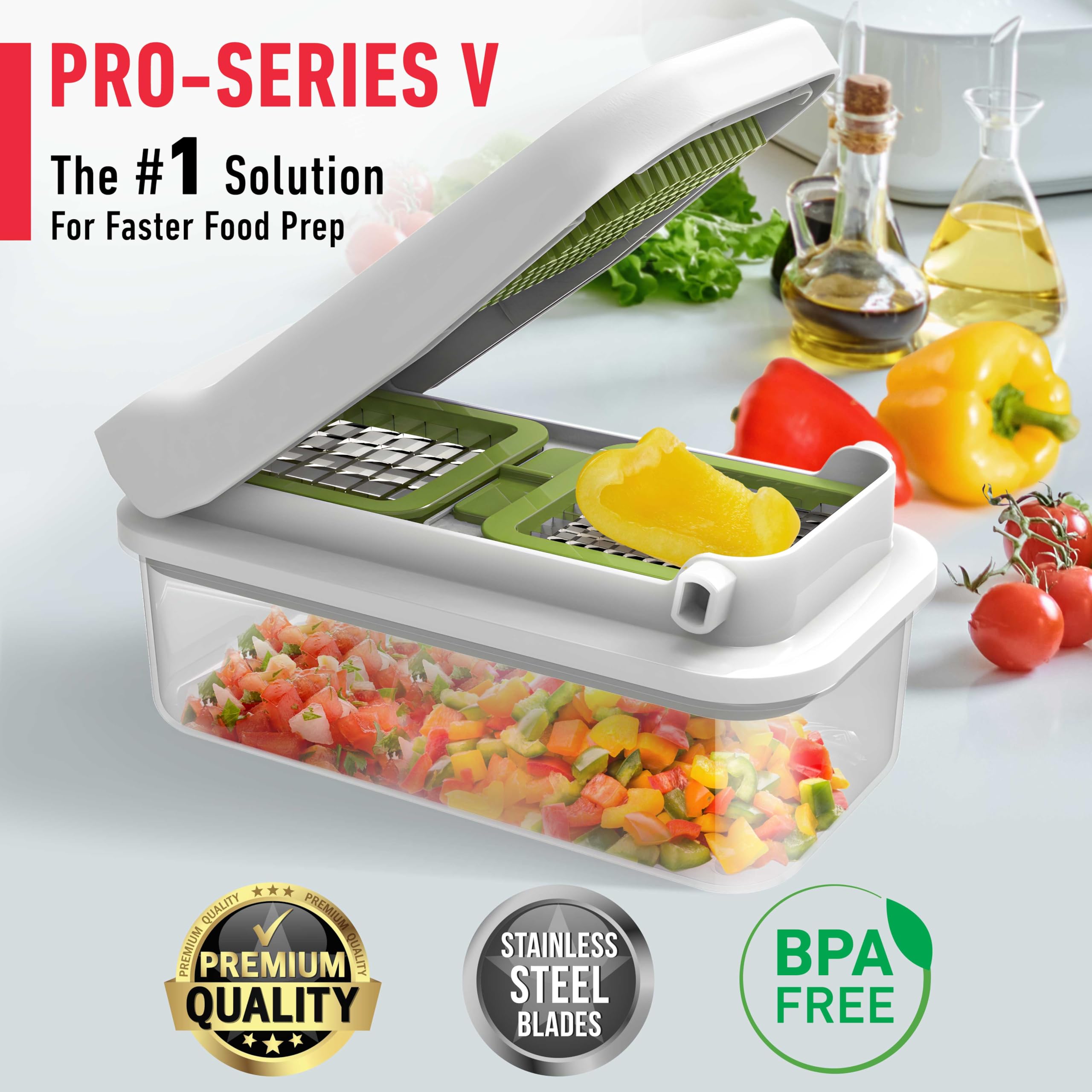 Mueller Pro-Series All-in-One, Mandoline Slicer for Kitchen, Food Chopper, Cucumber Slicer and Spiralizer, Cutter, Dicer, Grater, Kitchen Essentials