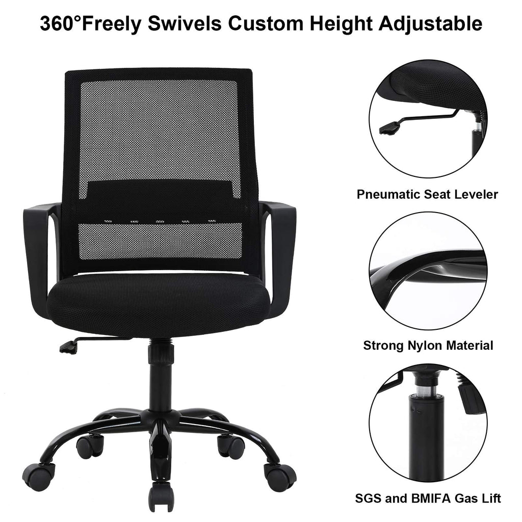 Mid Back Chair with Armrest and Back Support, Modern Executive Adjustable Rolling Swivel Task Chair Comfortable Mesh Chair