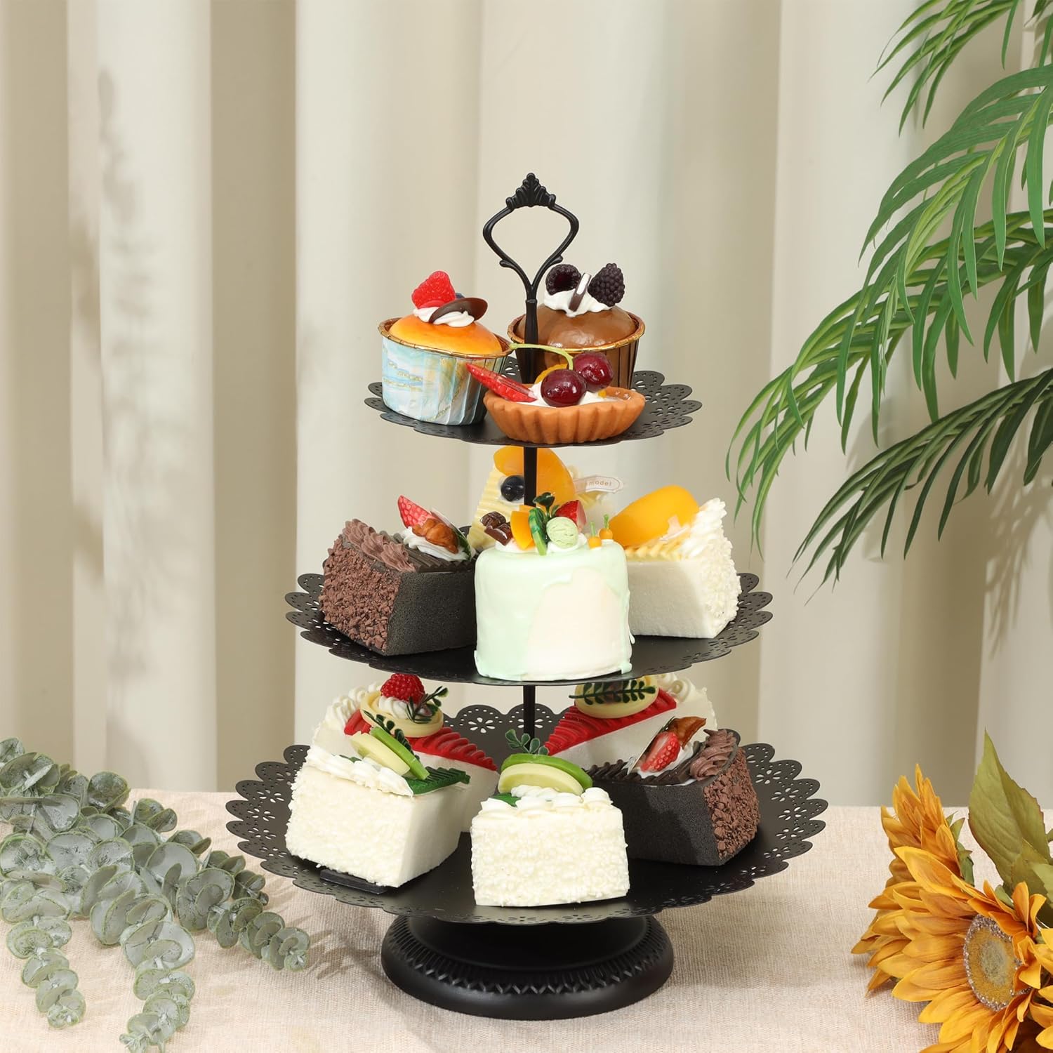 Fancy 5Pcs Cake Stands Set Metal Round Cupcake Holder Cookies Dessert Display Plate Serving Tower Tray Platter with Handle