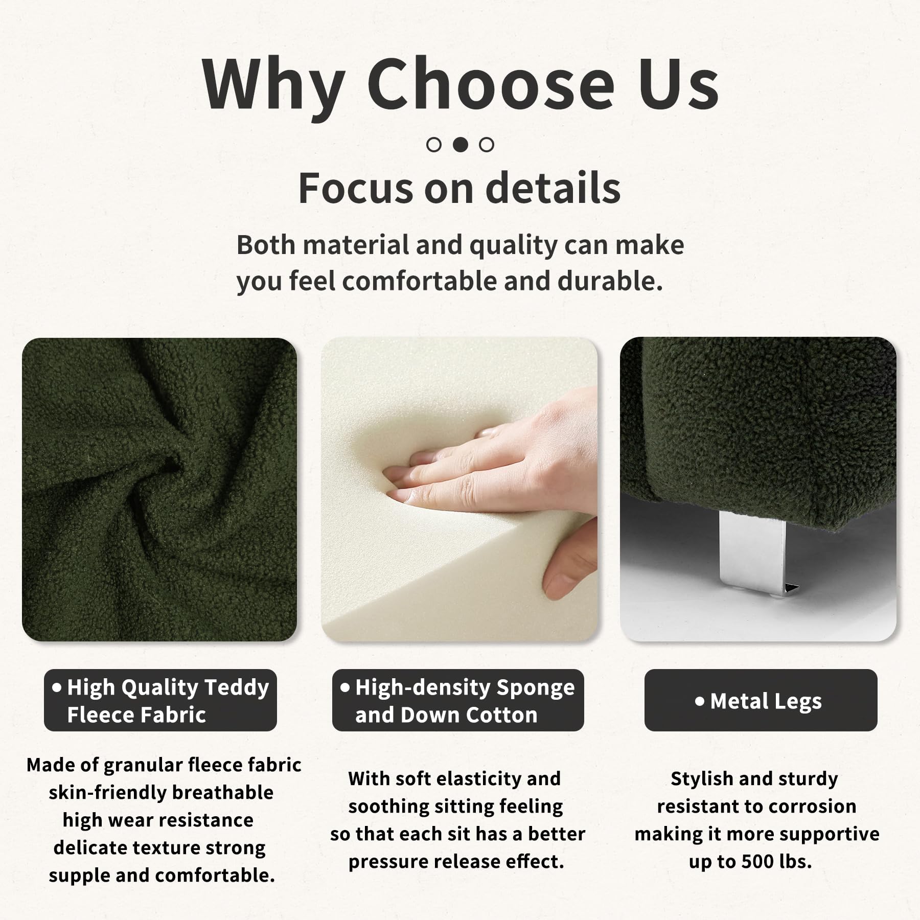 Modern Sofa Couch with Metal Legs Upholstered Tufted 3 Seater Couch with 2 Pillows Decor