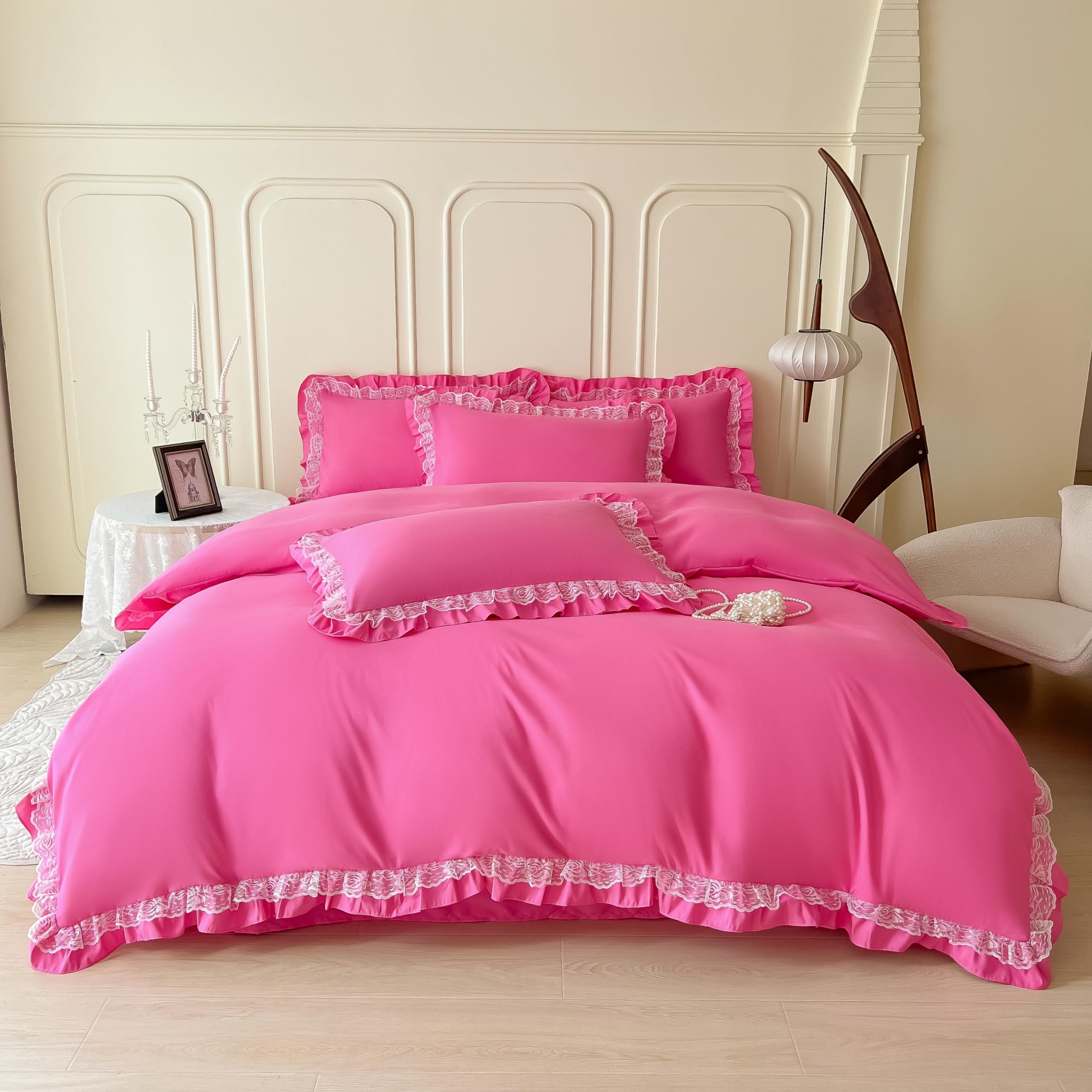 Chic Ruffle Lace Polyester Duvet Cover Set - Bedding-2 Piece Twin Duvet Cover with Zipper Closure - Ultra Soft and Light Weight