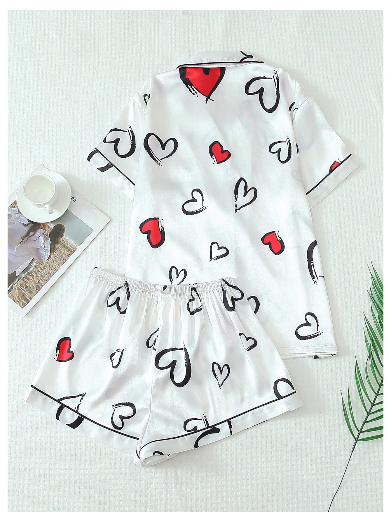 Women's Silk Satin Pajama Set Print Sleepwear Short Sleeve Button Down Pjs Shorts Cheetah Loungewear