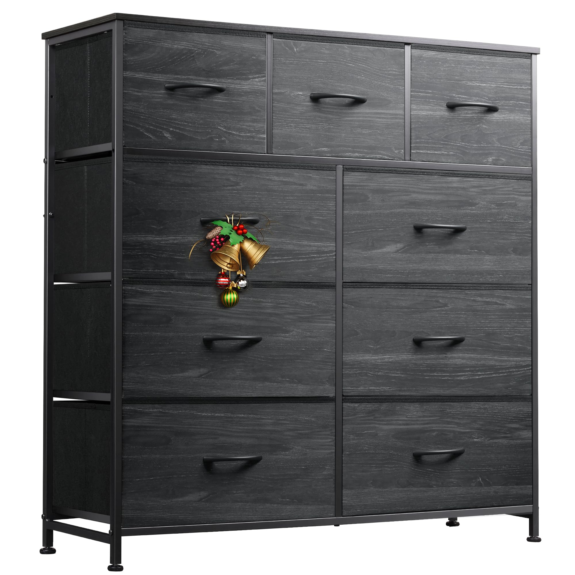 Drawer Fabric 9 Dresser â€?Tall Storage Tower with Bins, Steel Frame, and Wood Top