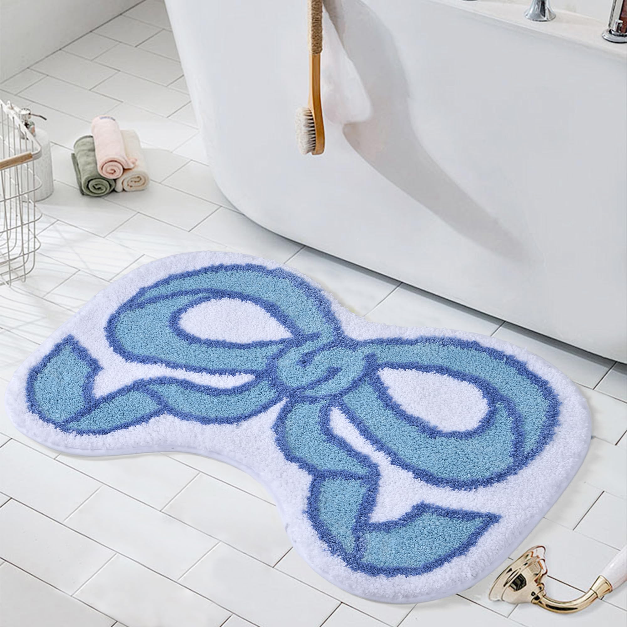 Coquette Bow Bath Mat Cute Bathroom Rugs Non Slip Absorbent Bath Rugs Bathroom Decor Machine Washable Floor Mats for Bathroom Tub Shower