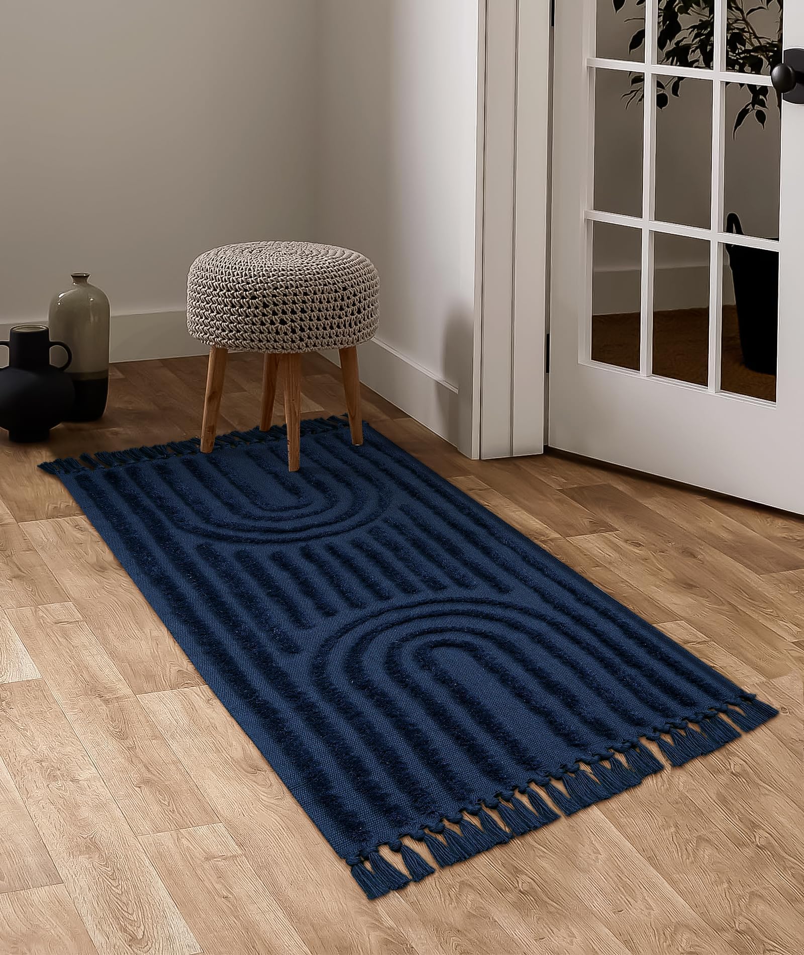 Washable Kitchen Runner Rug - Hand-Woven Bathroom Runner Rug with Tassels, Terracotta Entryway Runner Rug, Tufted Rainbow Bedroom Rug Runner, Hallway Rug for Laundry/Living Room