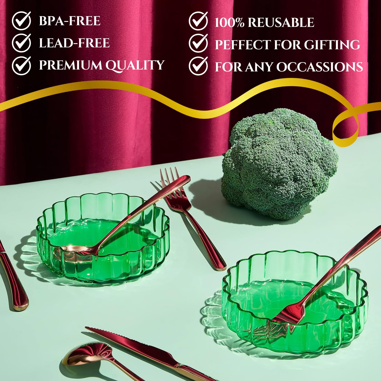 Vintage Art Glass Flower Wave Colored Plates | Set of 2, 5.9" Dinner or Dessert Plate, Appetizer, Snack, Fruit, Wavy Serveware