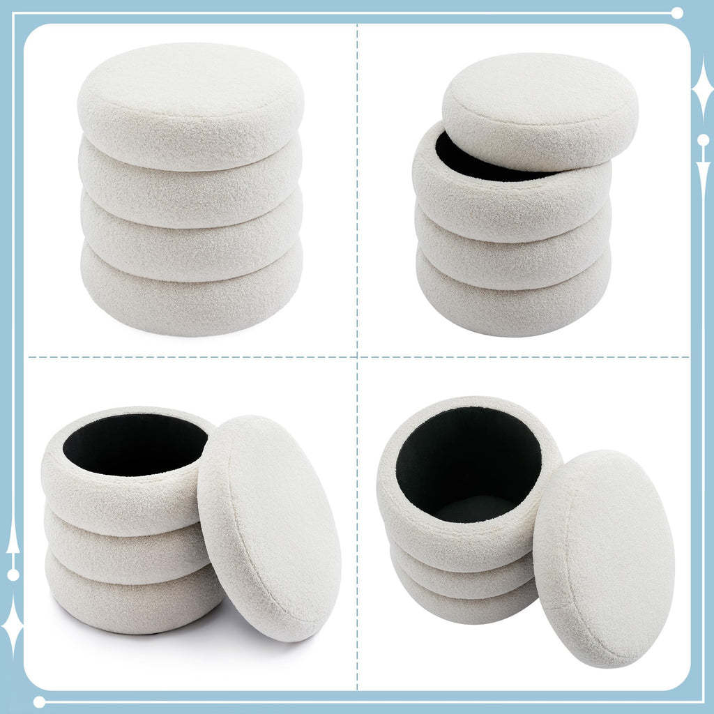 Storage Ottoman Round, Ottoman with Storage, Sherpa Ottoman Storage, (18 Inches x 16 Inches) Set of 2
